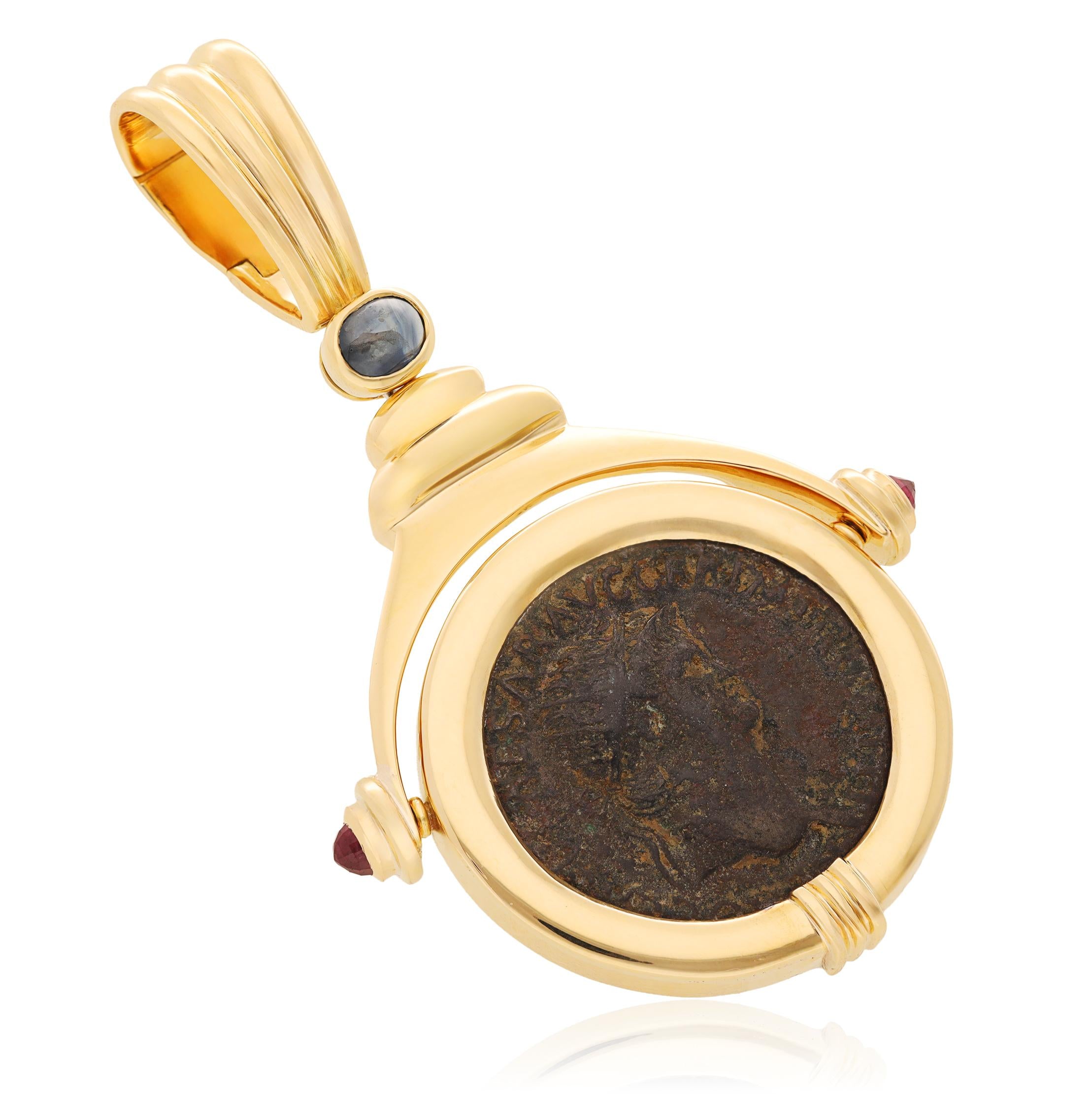 18K Yellow Gold Ancient Roman Coin Pendant — Nero, 45–68 A.D.