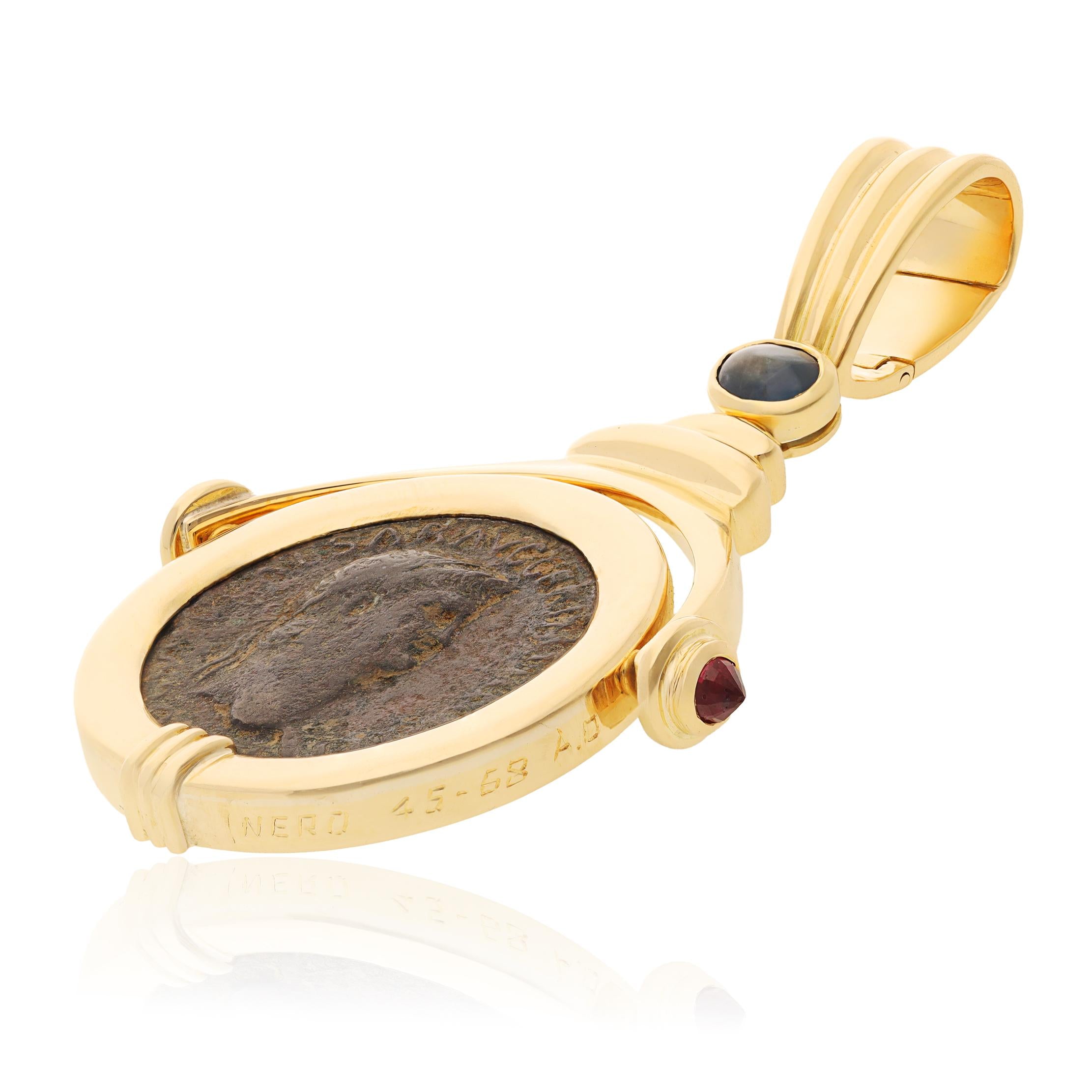 18K Yellow Gold Ancient Roman Coin Pendant — Nero, 45–68 A.D.