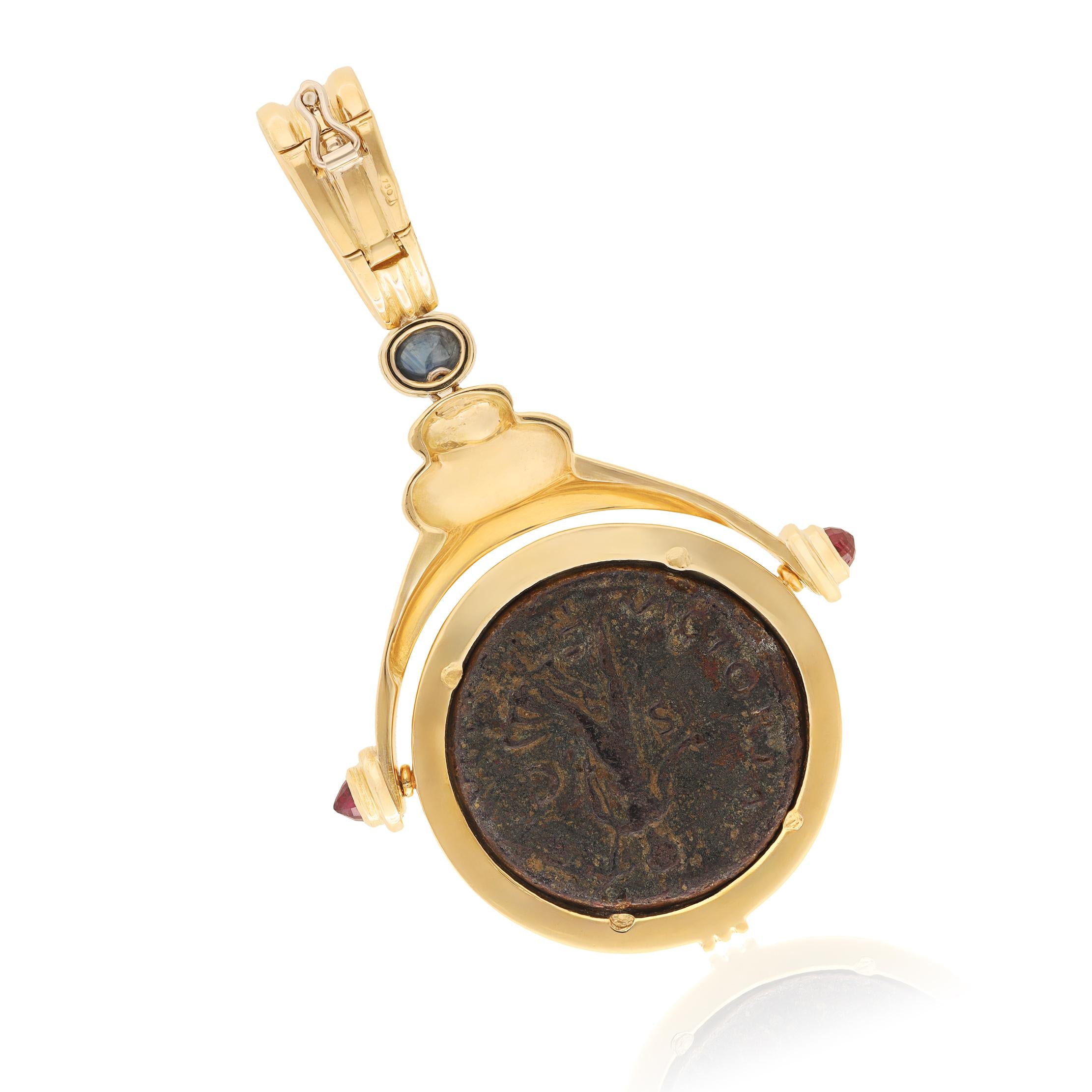 18K Yellow Gold Ancient Roman Coin Pendant — Nero, 45–68 A.D.