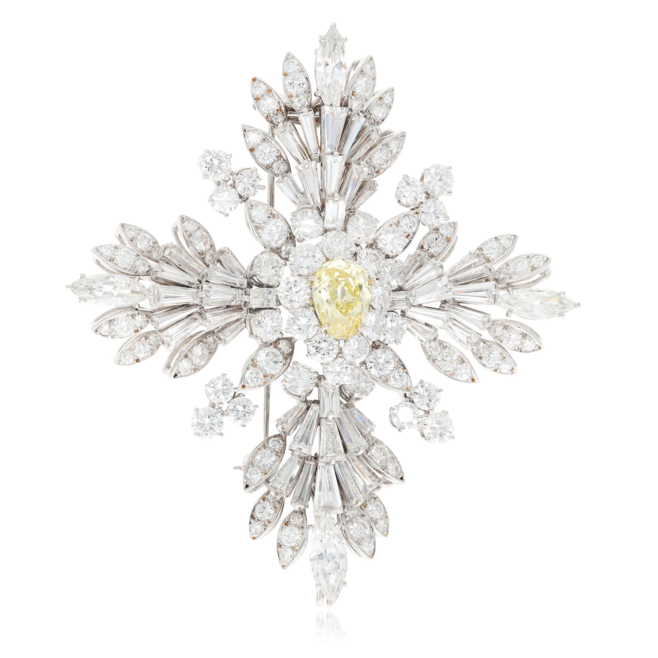 VAN CLEEF & ARPELS Platinum Fancy Intense Yellow Diamond Maltese Cross Brooch