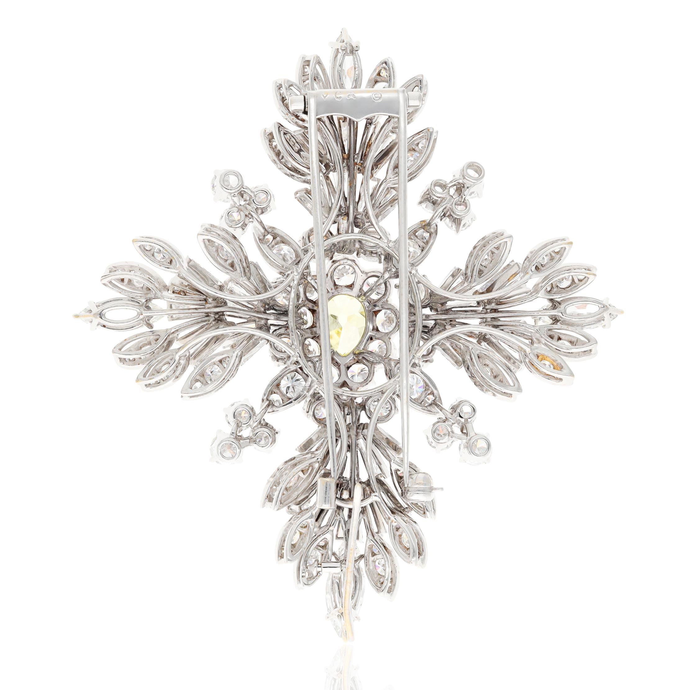 VAN CLEEF & ARPELS Platinum Fancy Intense Yellow Diamond Maltese Cross Brooch