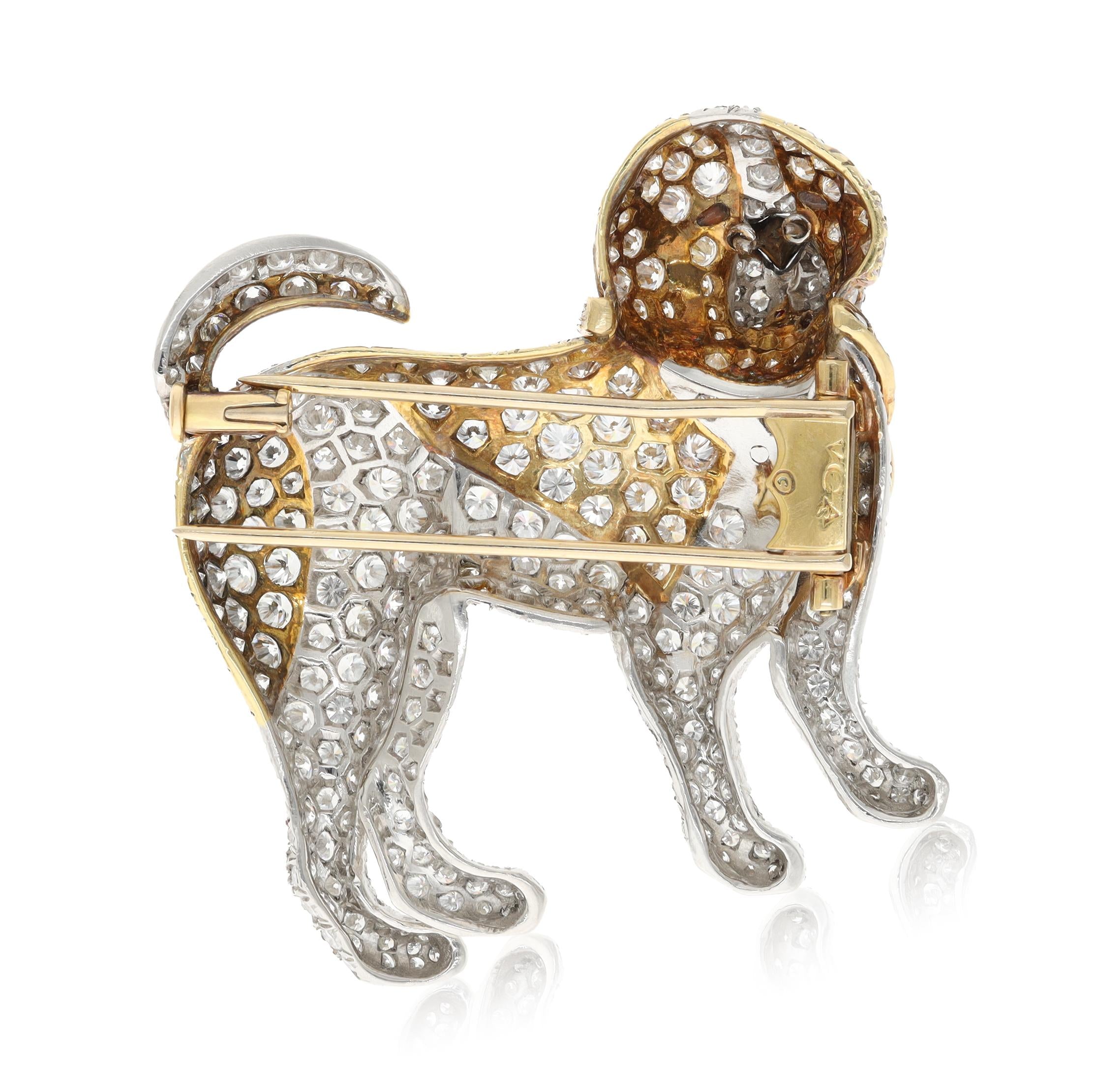 VAN CLEEF & ARPELS Platinum & 18K Yellow Gold, Diamond, Ruby and Onyx Dog Brooch