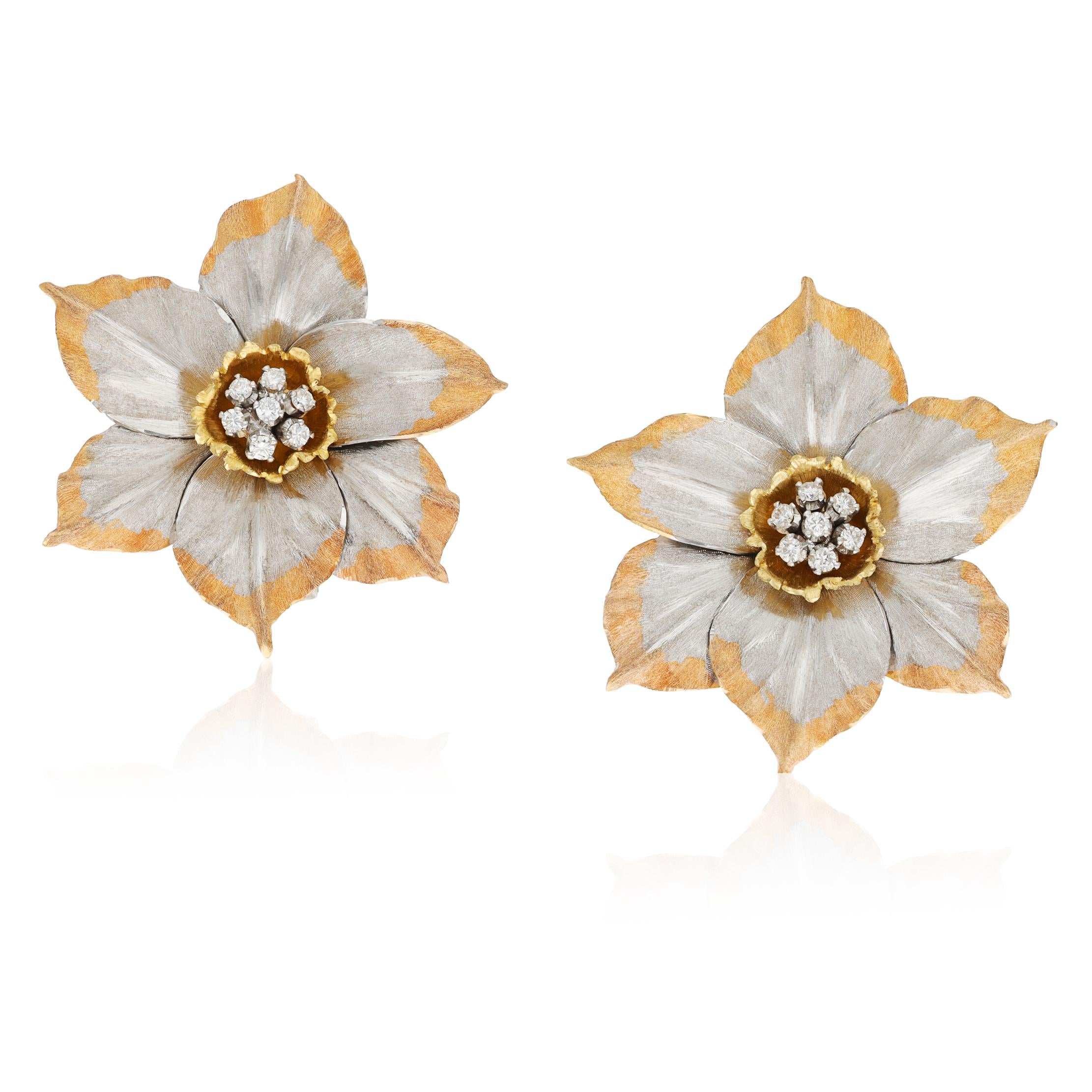BUCCELLATI Diamond Blossom Collection Brooch and Ear Clips