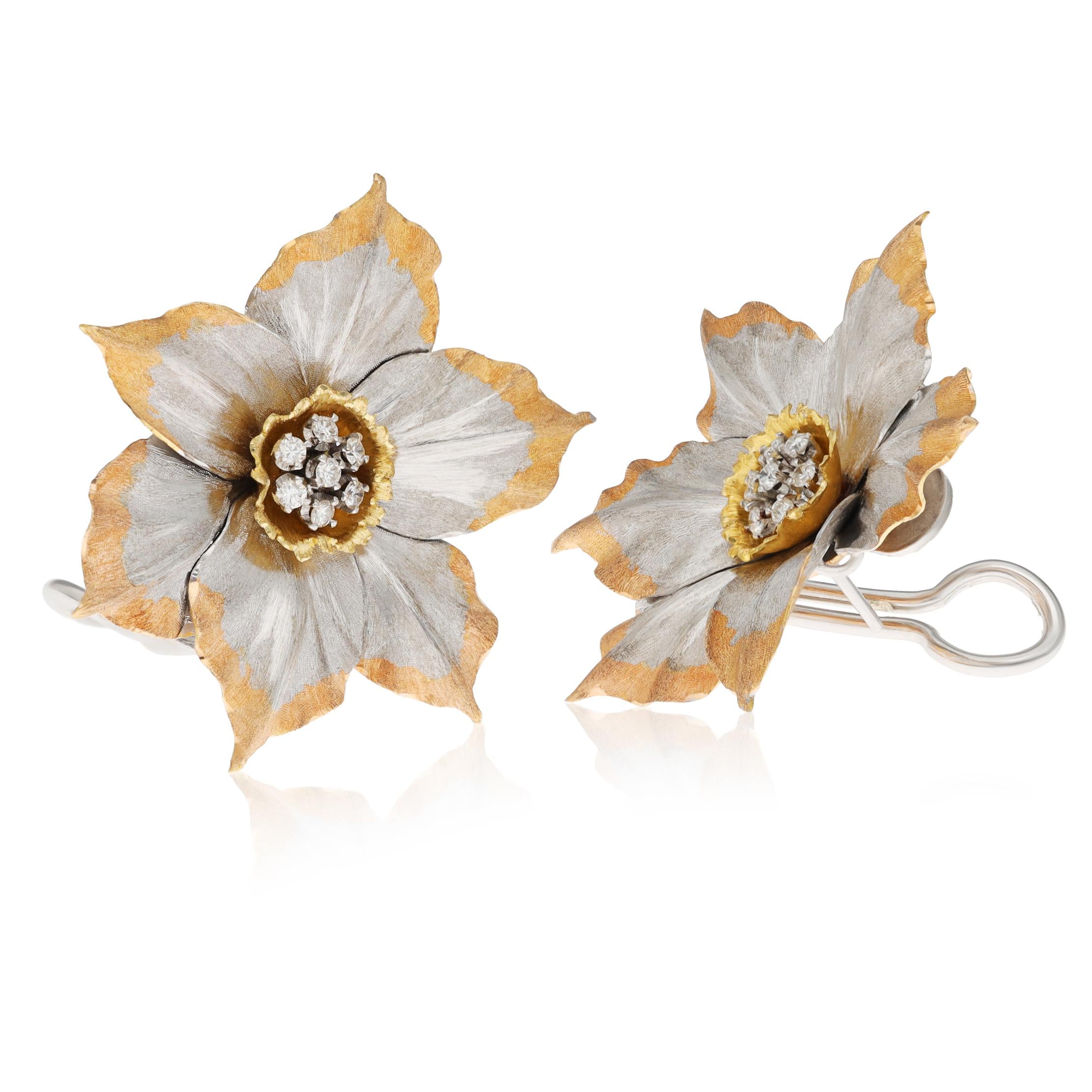 BUCCELLATI Diamond Blossom Collection Brooch and Ear Clips