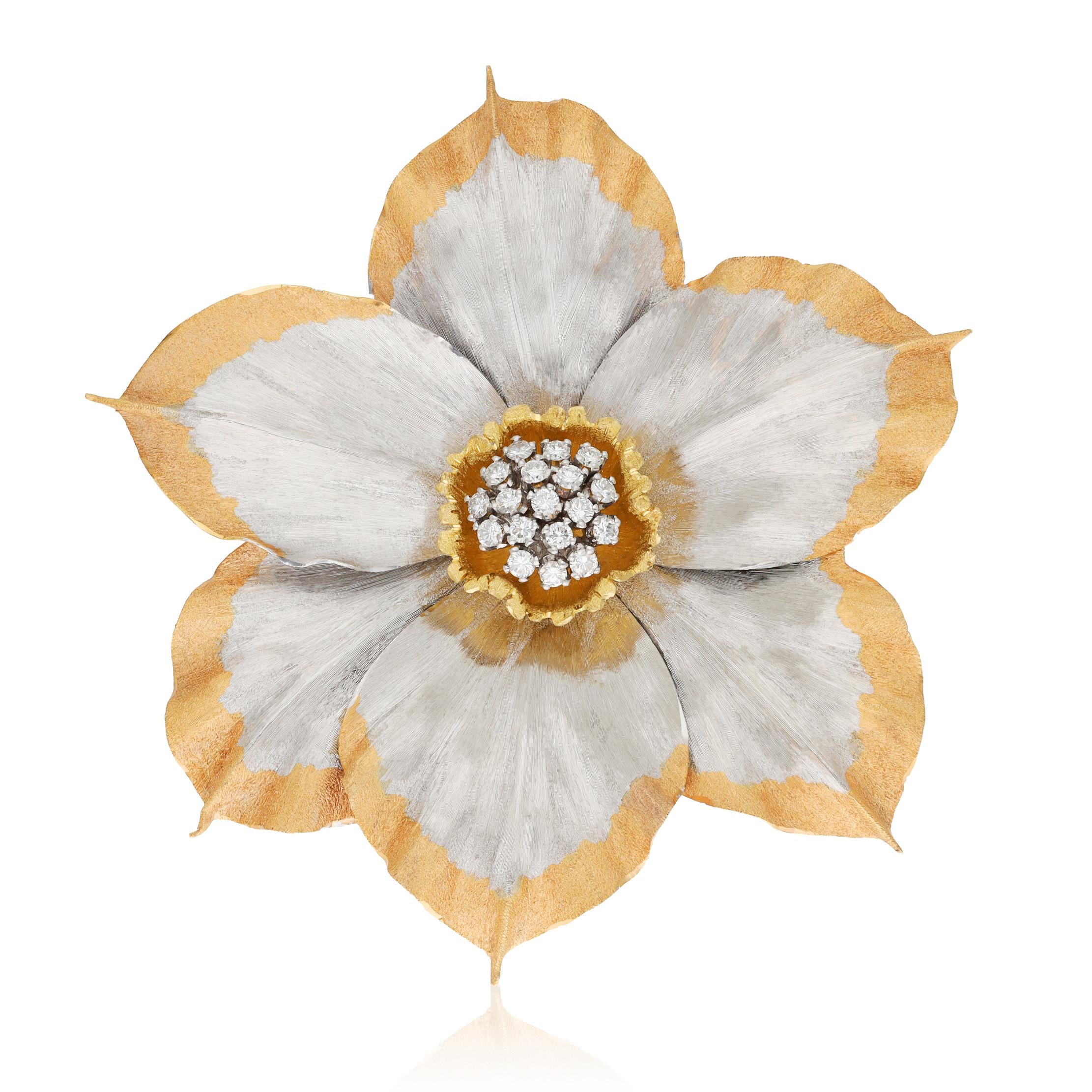 BUCCELLATI Diamond Blossom Collection Brooch and Ear Clips