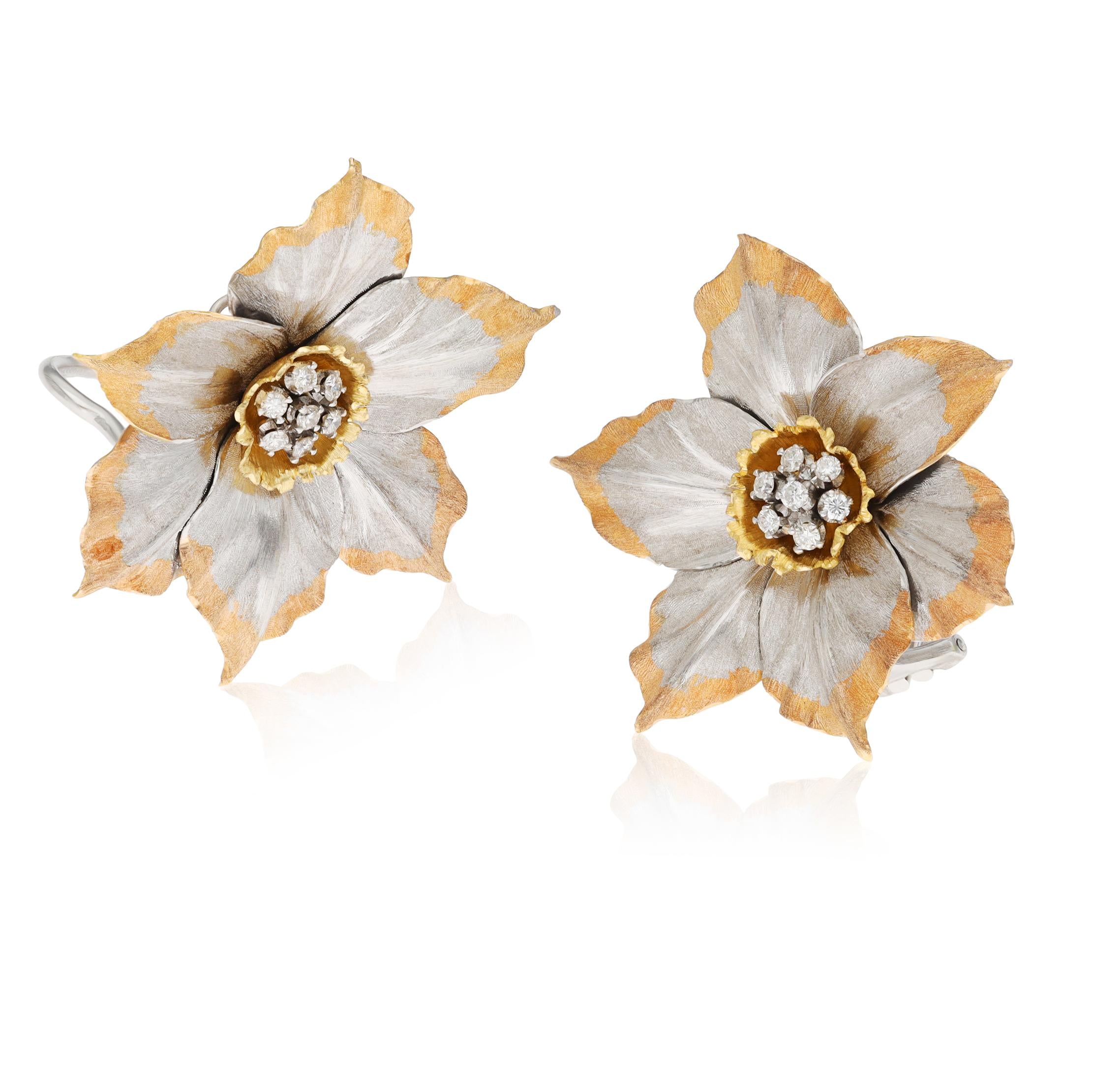 BUCCELLATI Diamond Blossom Collection Brooch and Ear Clips