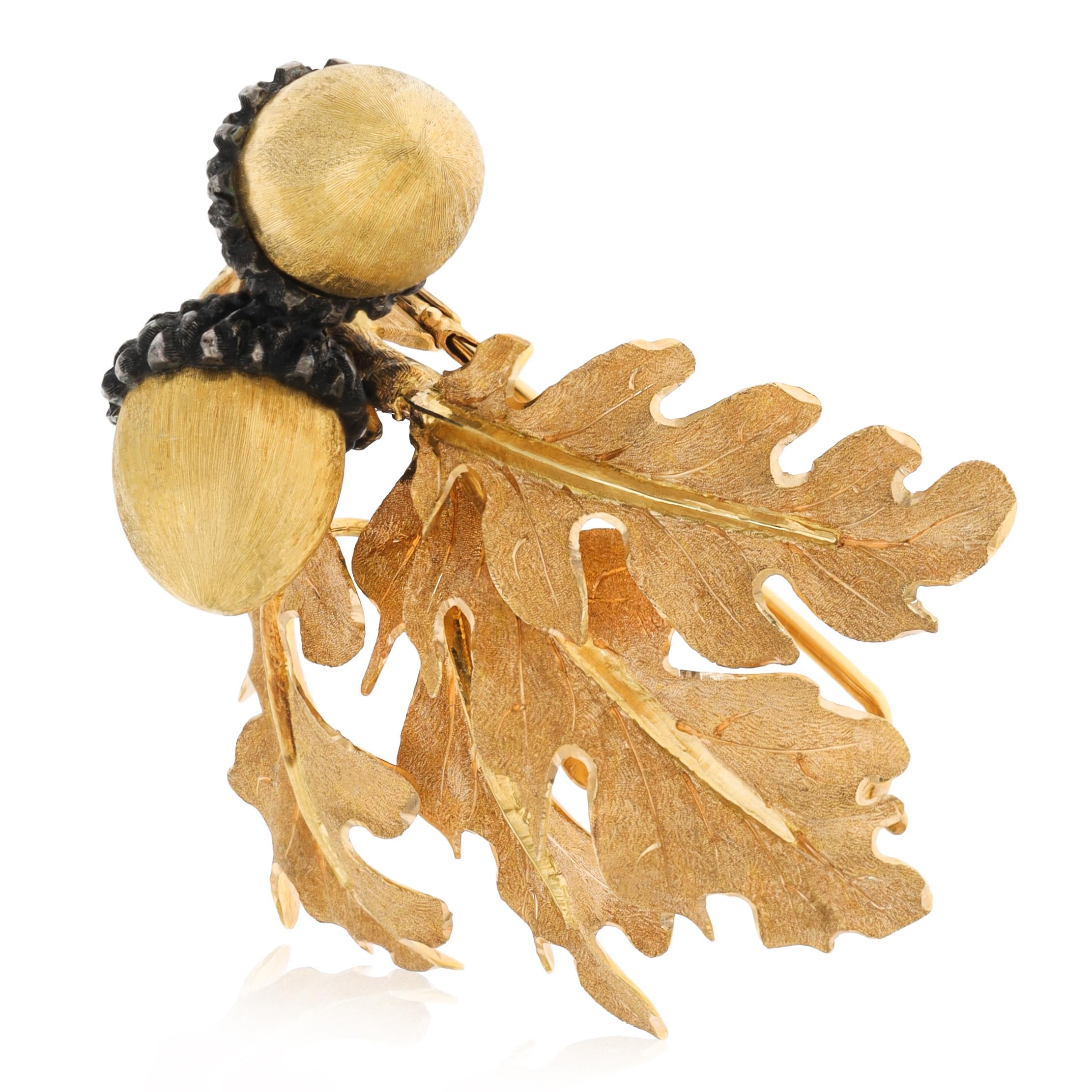BUCCELLATI Oak Leaves and Acorn Brooch In 18K Yellow Gold