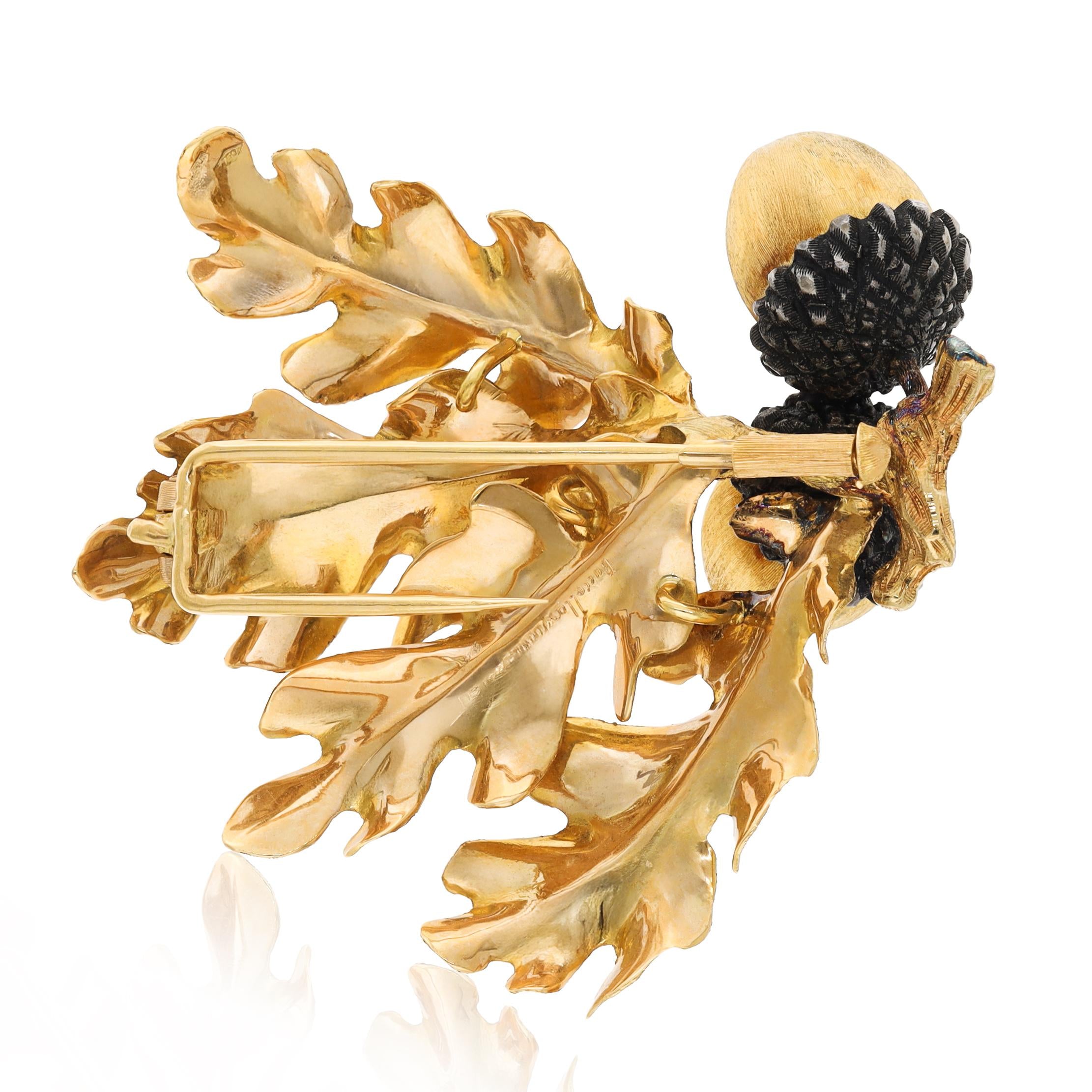 BUCCELLATI Oak Leaves and Acorn Brooch In 18K Yellow Gold