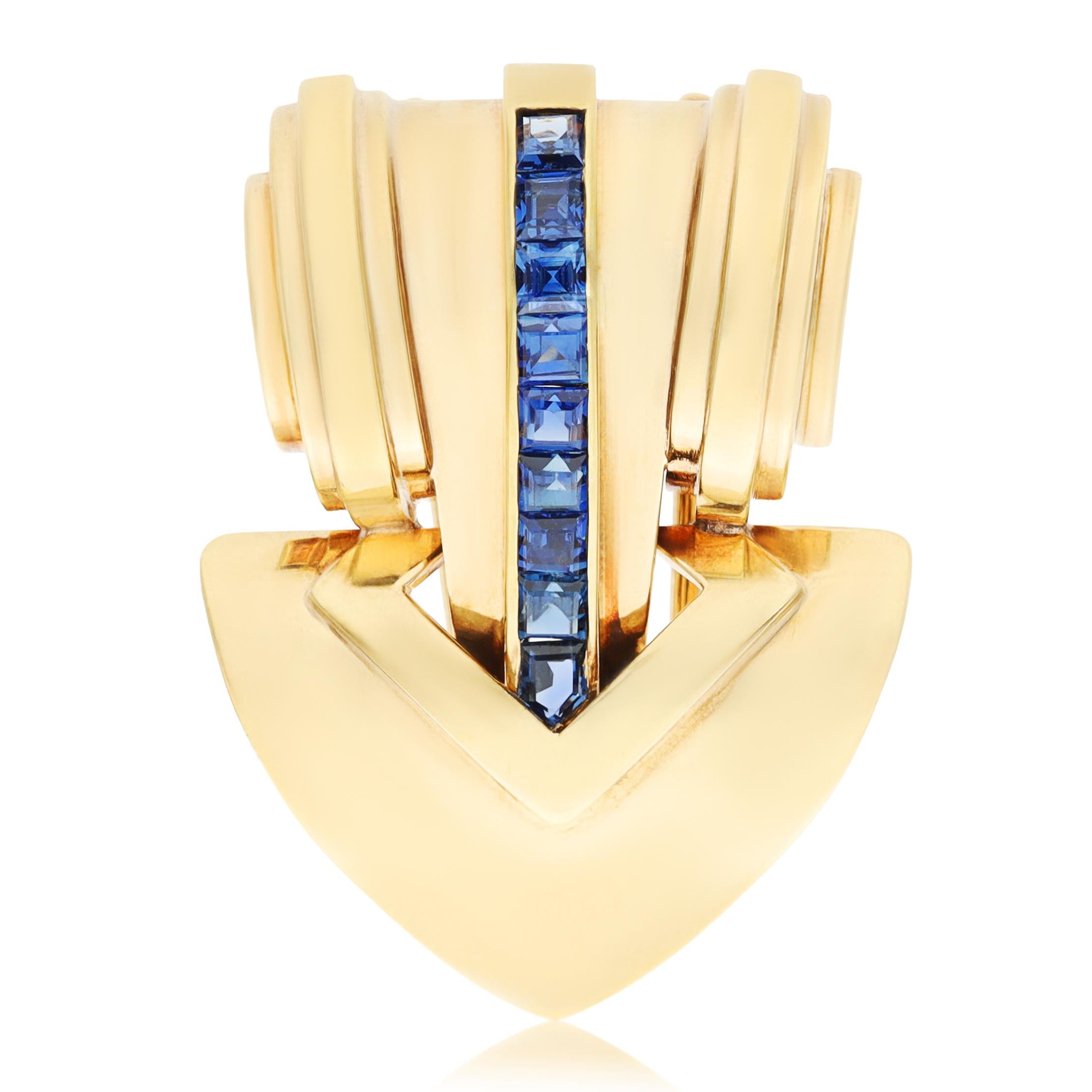 CARTIER 18K Yellow Gold Blue Sapphire Brooch
