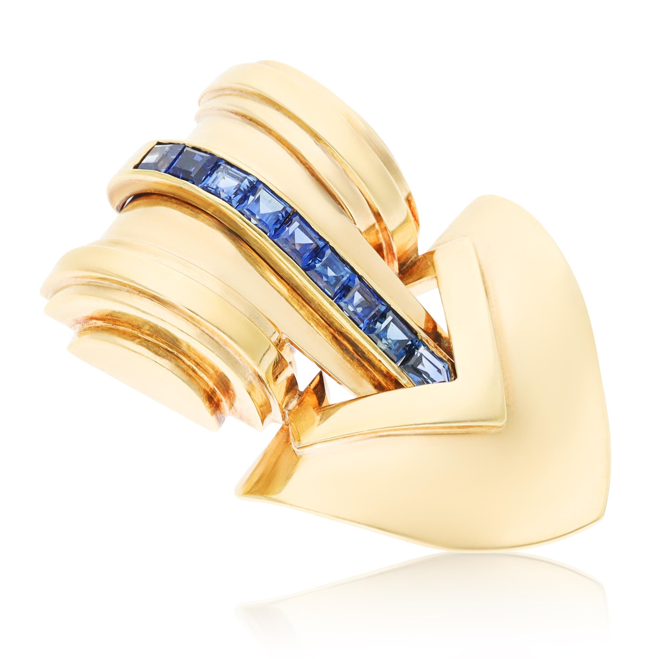 CARTIER 18K Yellow Gold Blue Sapphire Brooch