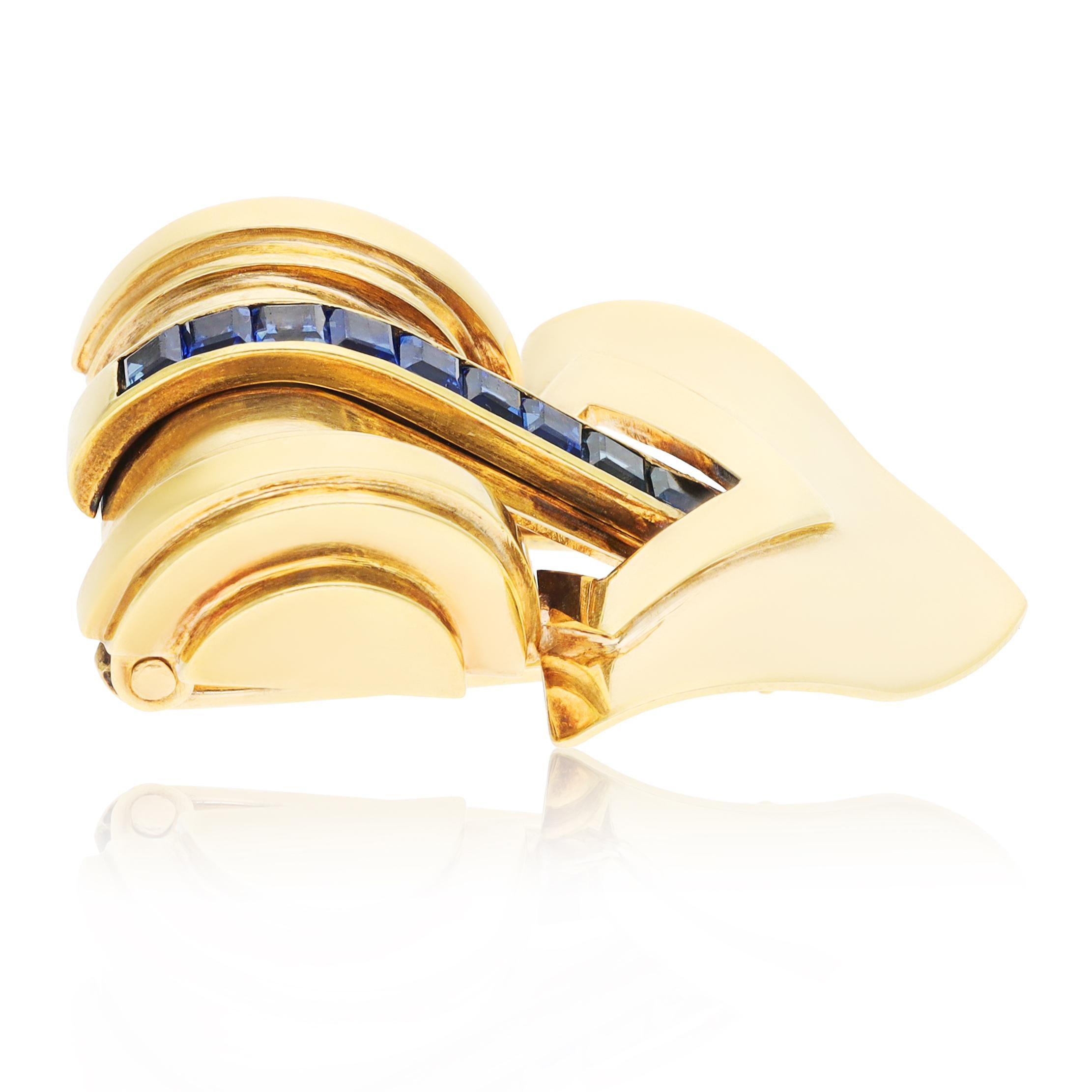 CARTIER 18K Yellow Gold Blue Sapphire Brooch