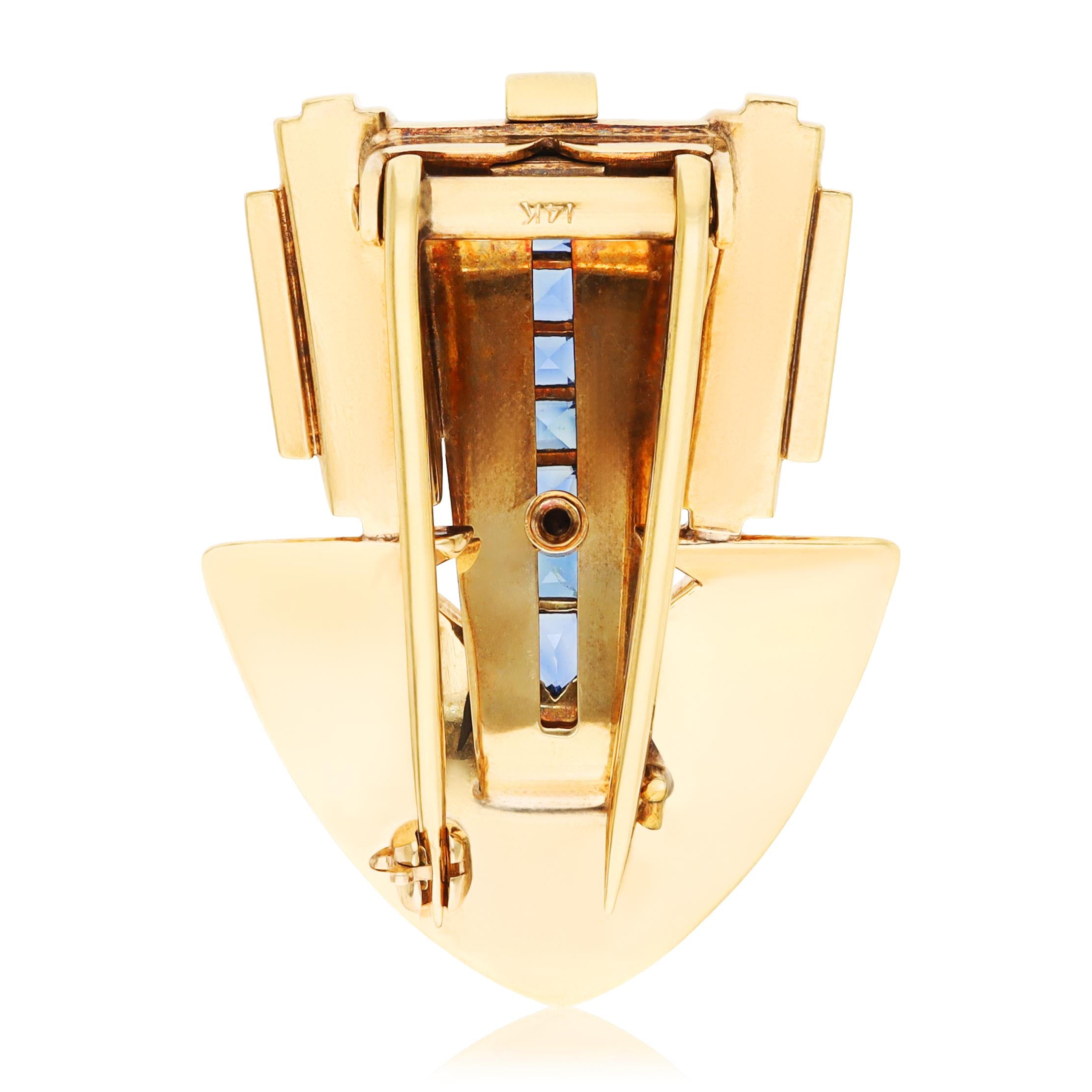 CARTIER 18K Yellow Gold Blue Sapphire Brooch