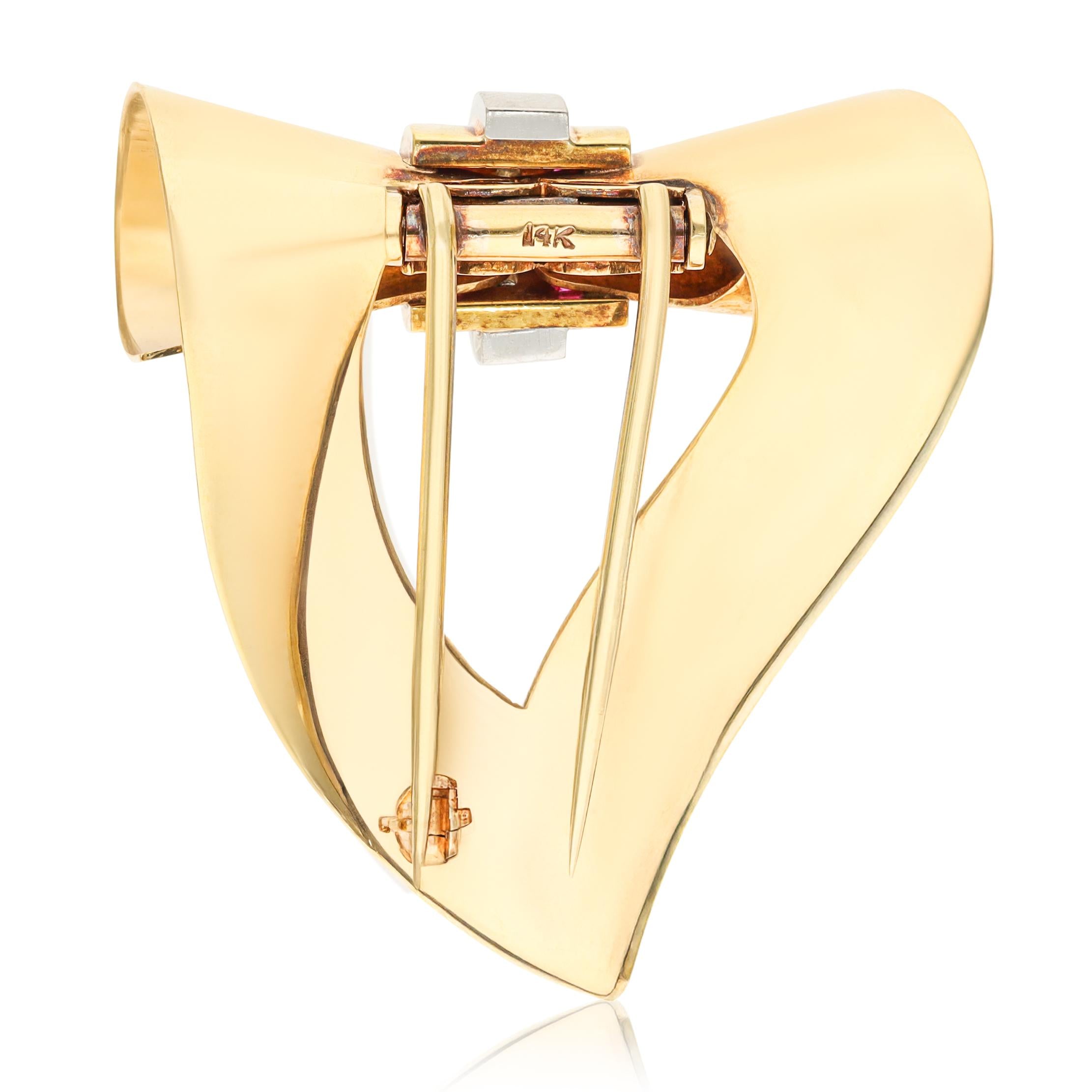 TIFFANY & CO. 18K Yellow Gold Ruby and Diamond Brooch
