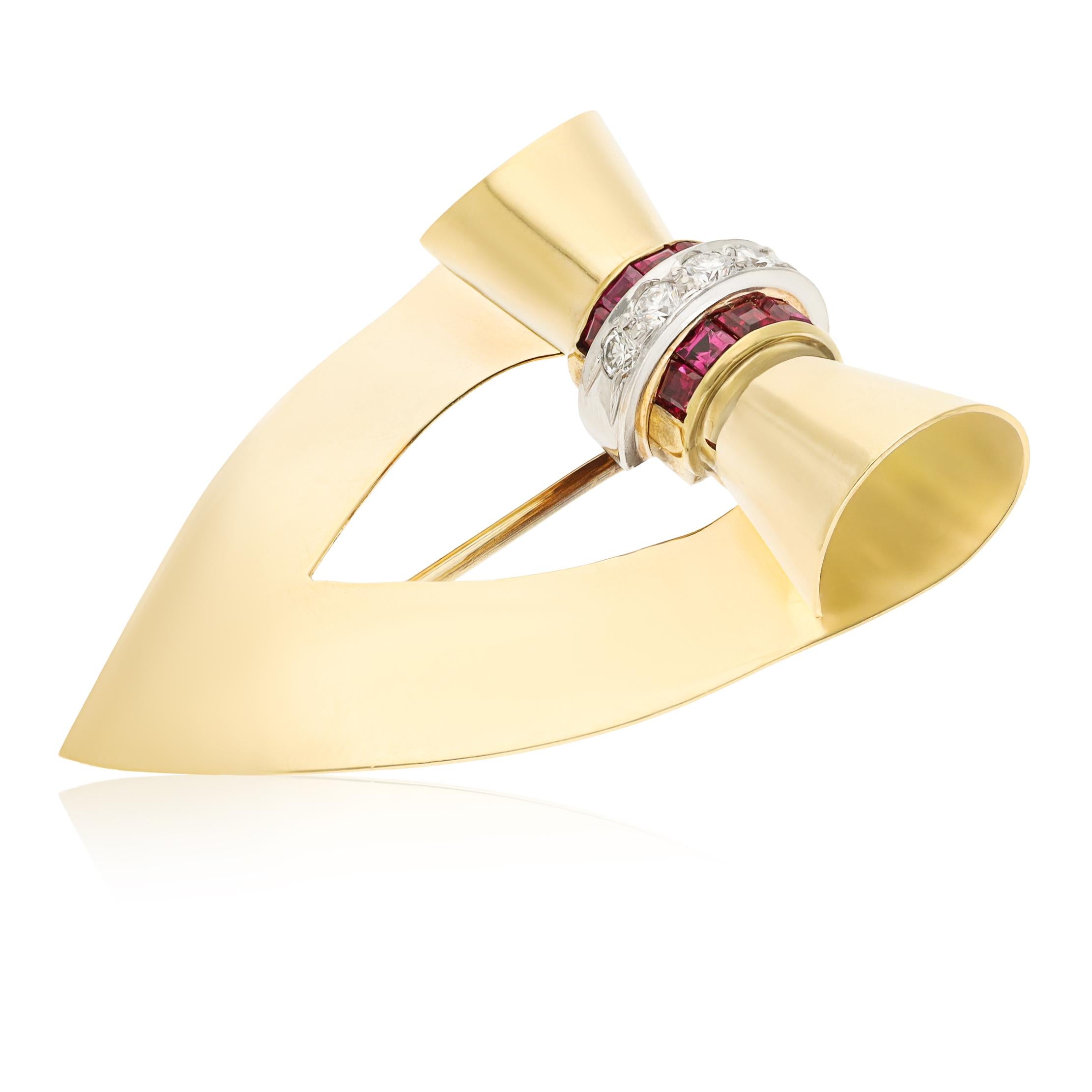TIFFANY & CO. 18K Yellow Gold Ruby and Diamond Brooch