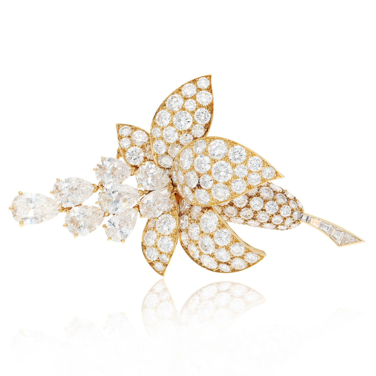 VAN CLEEF & ARPELS 18K Yellow Gold "Lotus" Fuchsia Diamond Brooch