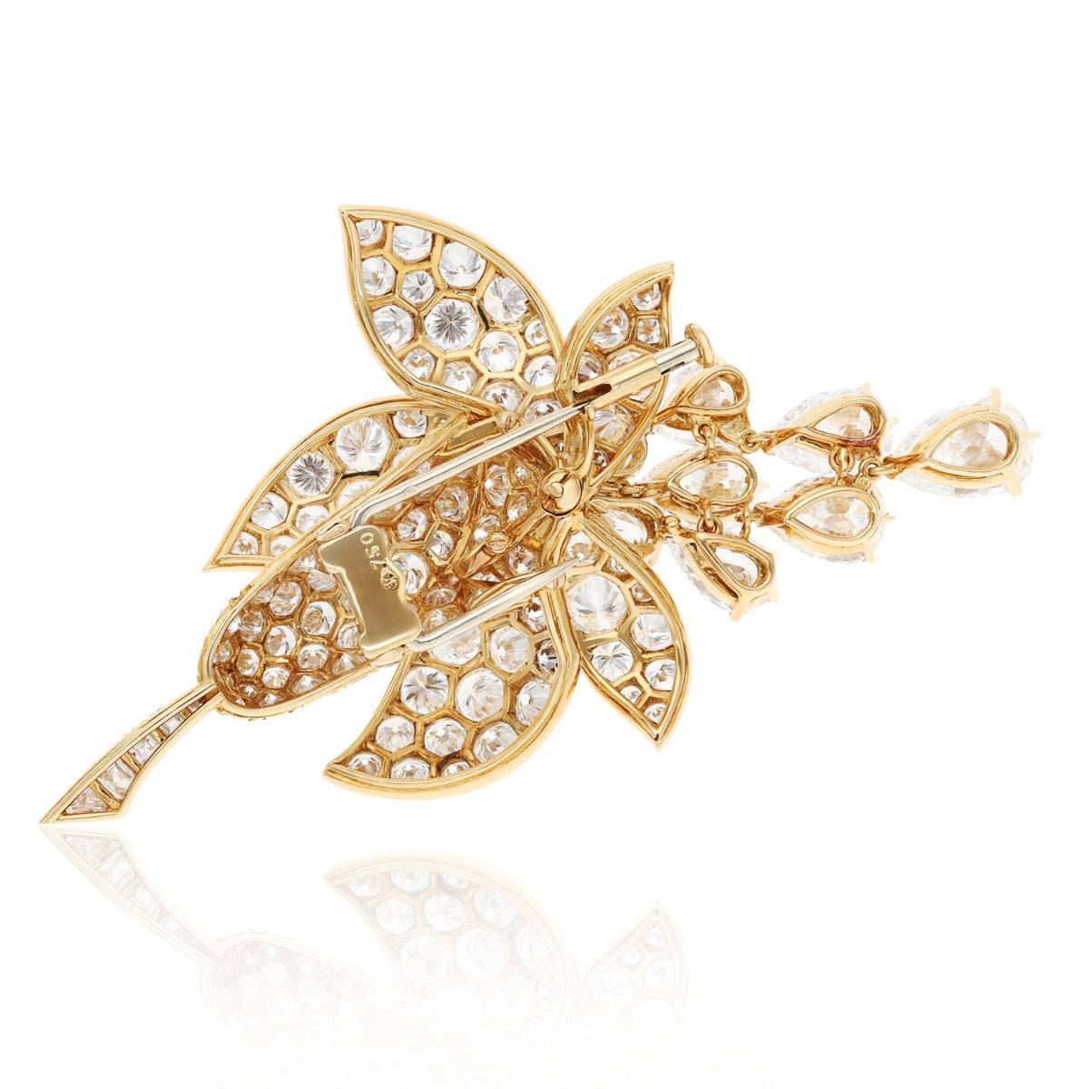 VAN CLEEF & ARPELS 18K Yellow Gold "Lotus" Fuchsia Diamond Brooch