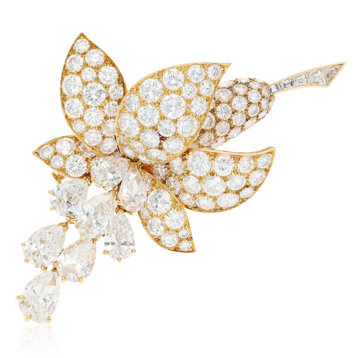 VAN CLEEF & ARPELS 18K Yellow Gold "Lotus" Fuchsia Diamond Brooch
