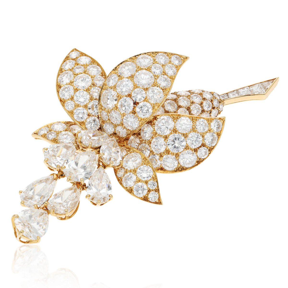 VAN CLEEF & ARPELS 18K Yellow Gold "Lotus" Fuchsia Diamond Brooch