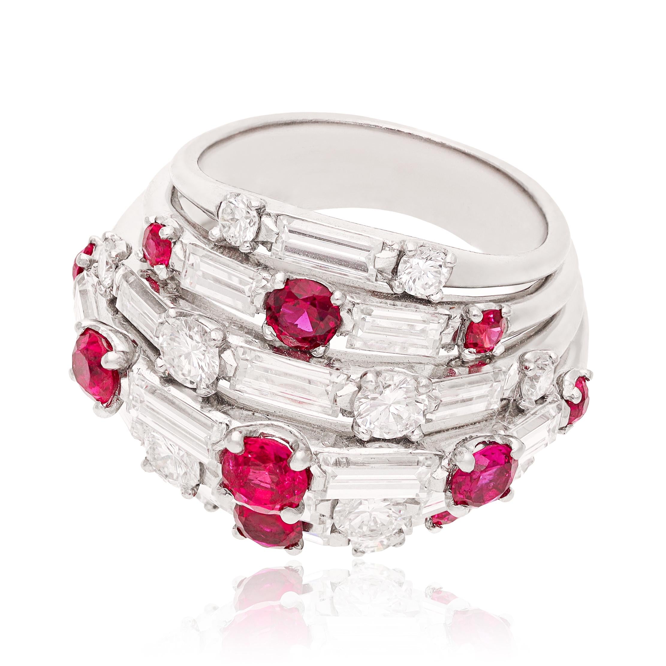 Van Cleef & Arpels Platinum Diamond and Ruby Dome Ring