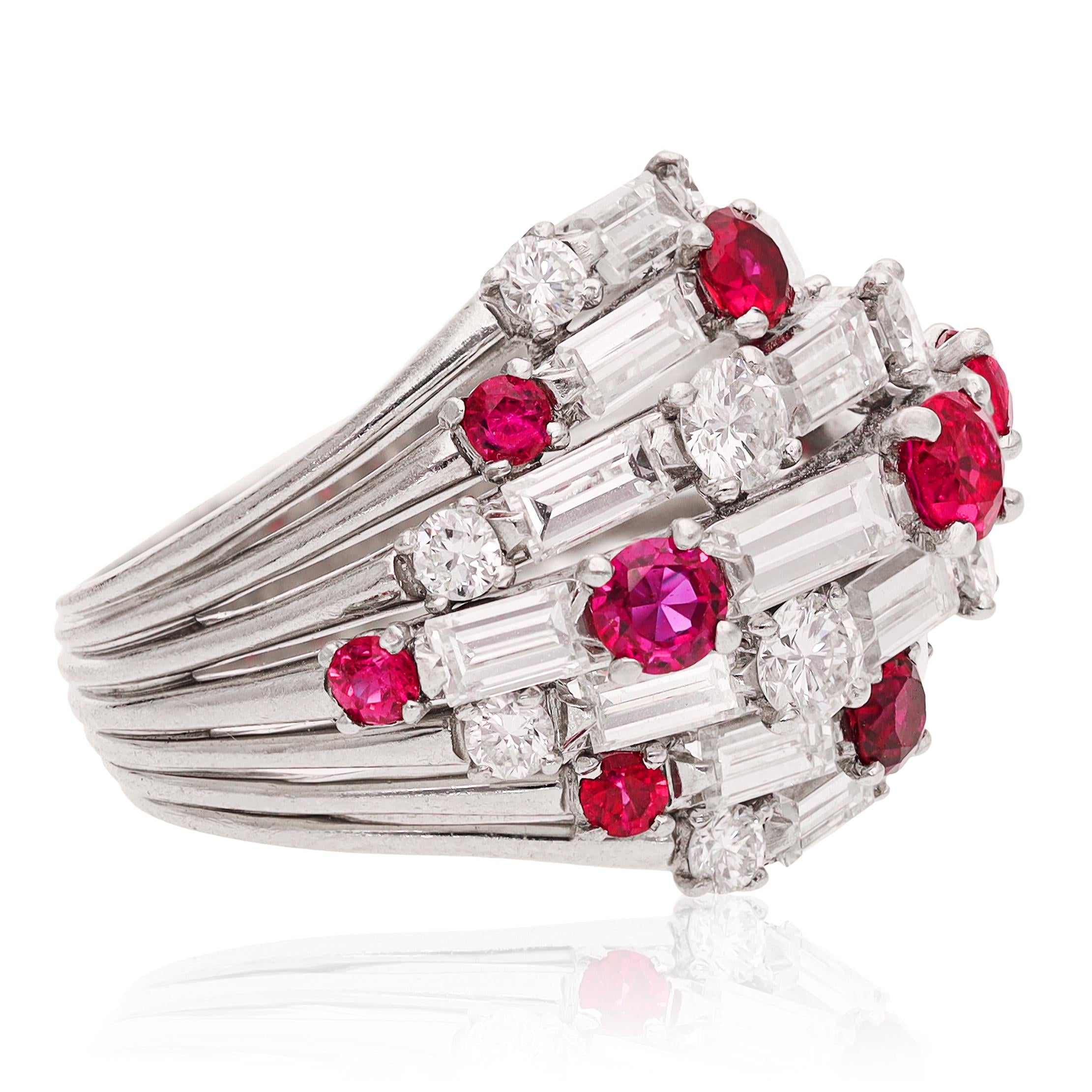 Van Cleef & Arpels Platinum Diamond and Ruby Dome Ring