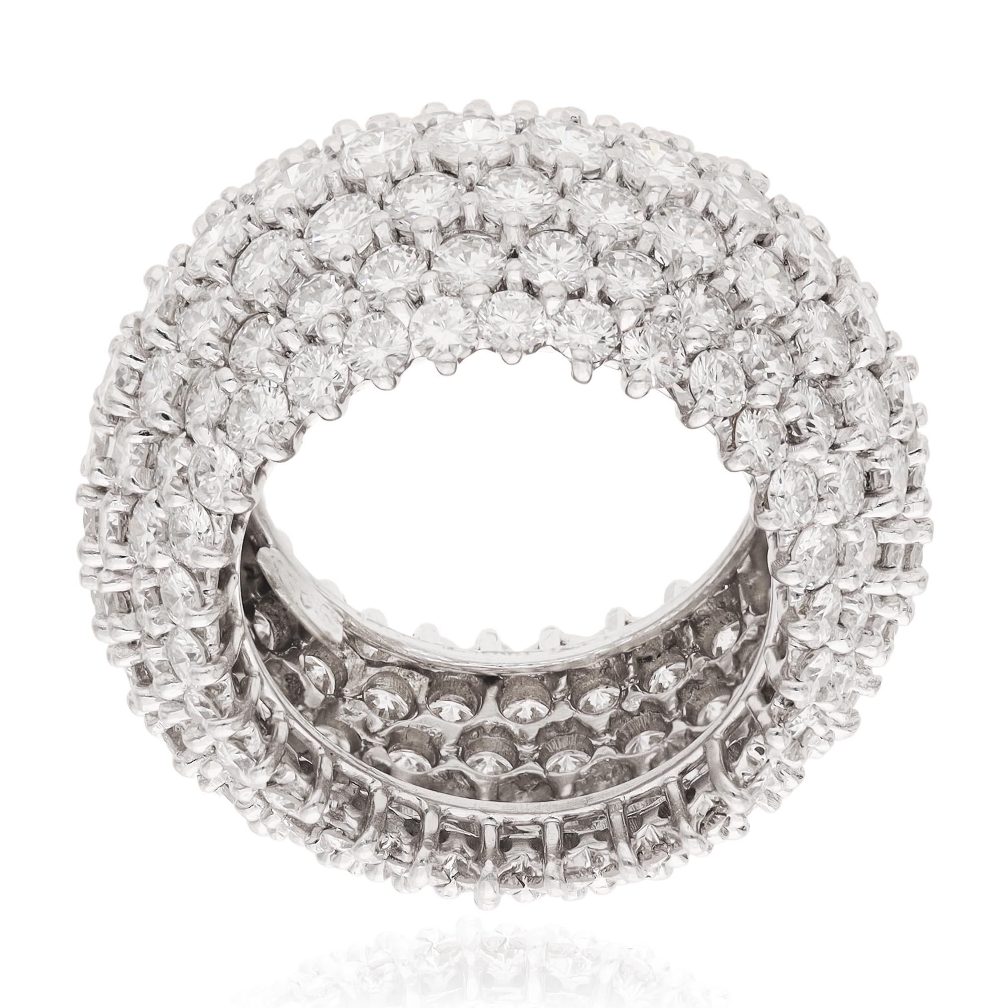 CARTIER Platinum Three Row Shared Prong Round Brilliant Diamond Eternity Band