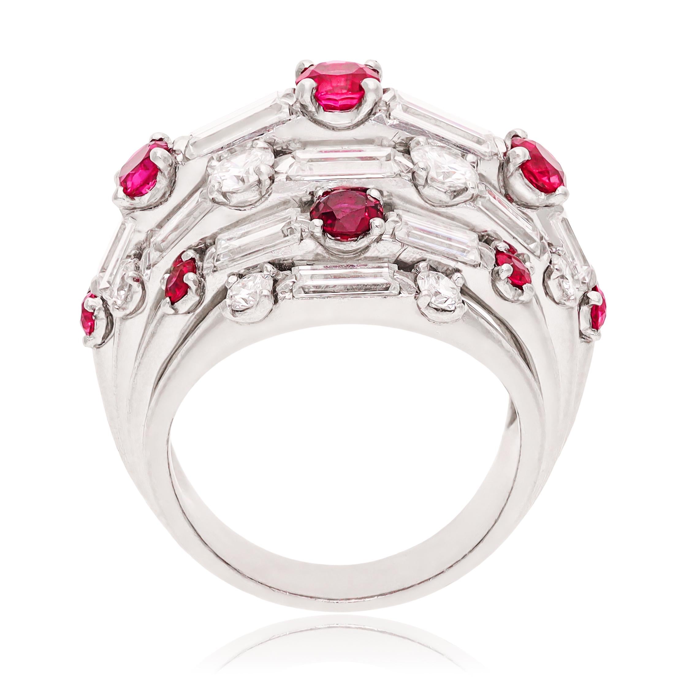 Van Cleef & Arpels Platinum Diamond and Ruby Dome Ring