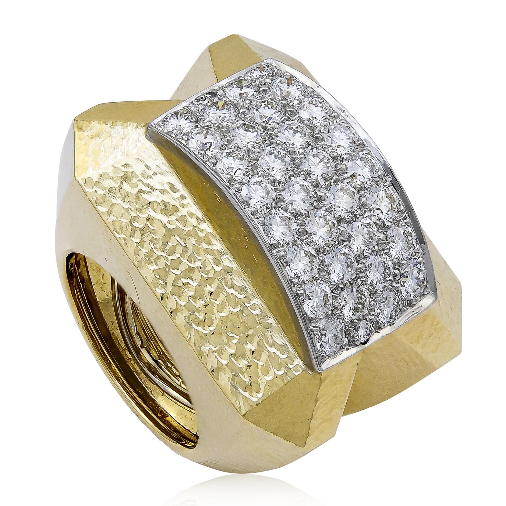 DAVID WEBB Platinum & 18K Yellow Gold Diamond "Overpass" Ring