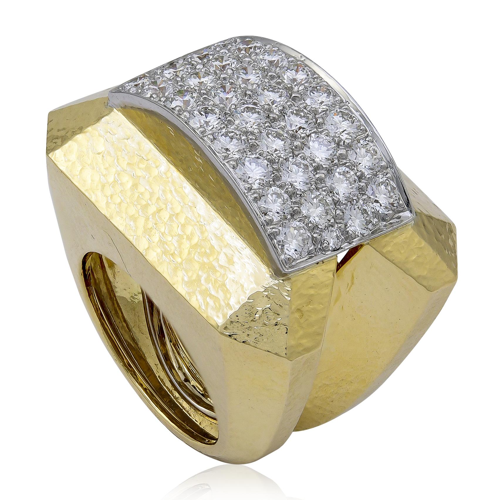 DAVID WEBB Platinum & 18K Yellow Gold Diamond "Overpass" Ring