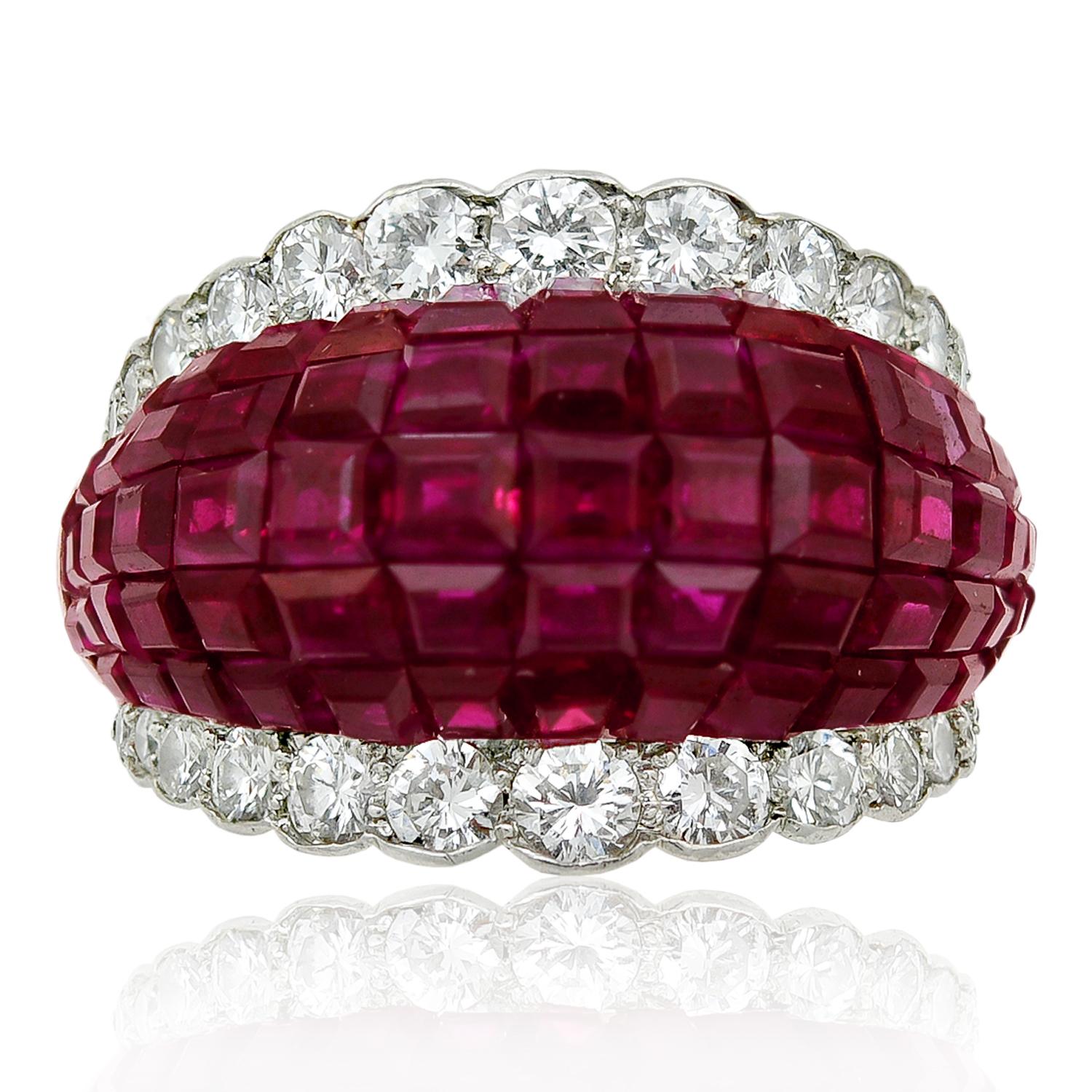 VAN CLEEF & ARPELS Platinum Diamond and Mystery-Set Ruby Ring