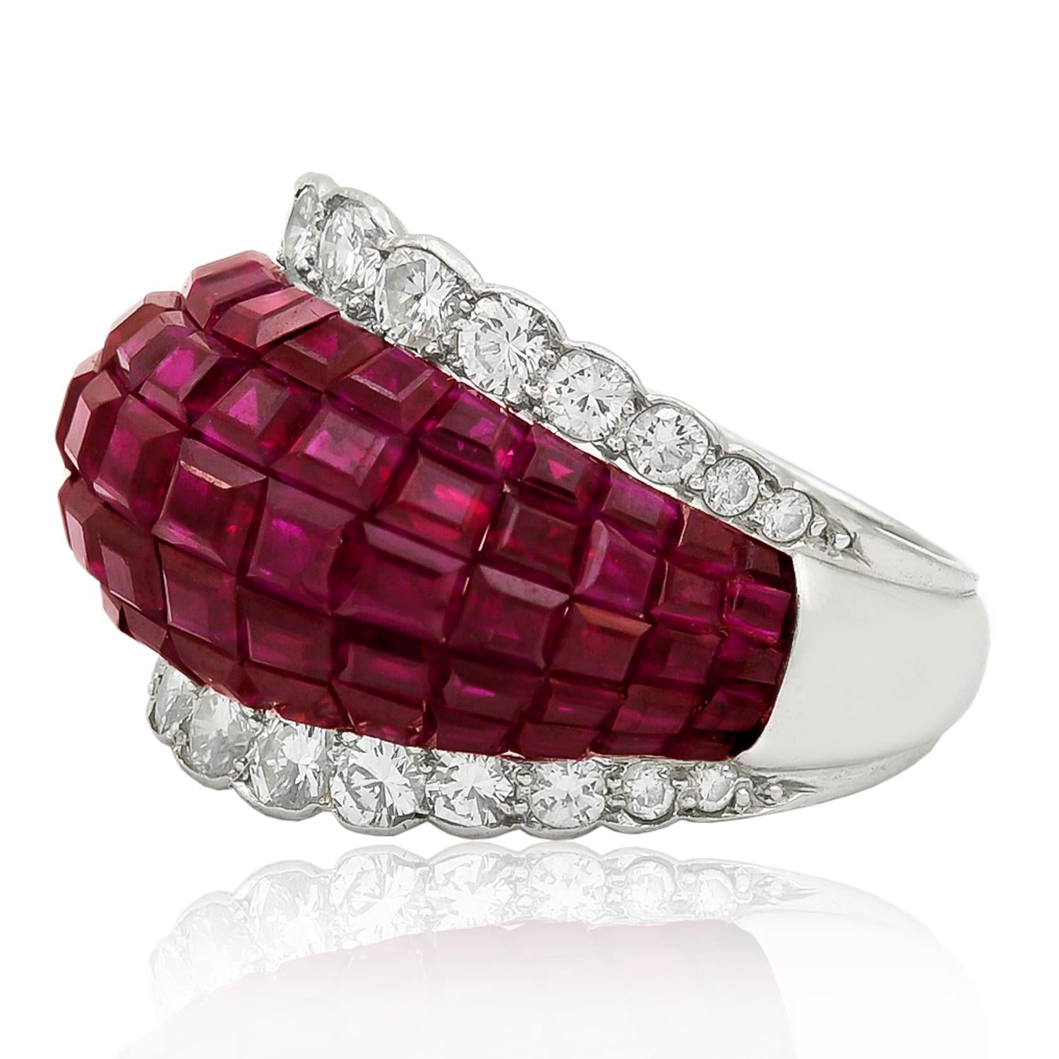 VAN CLEEF & ARPELS Platinum Diamond and Mystery-Set Ruby Ring