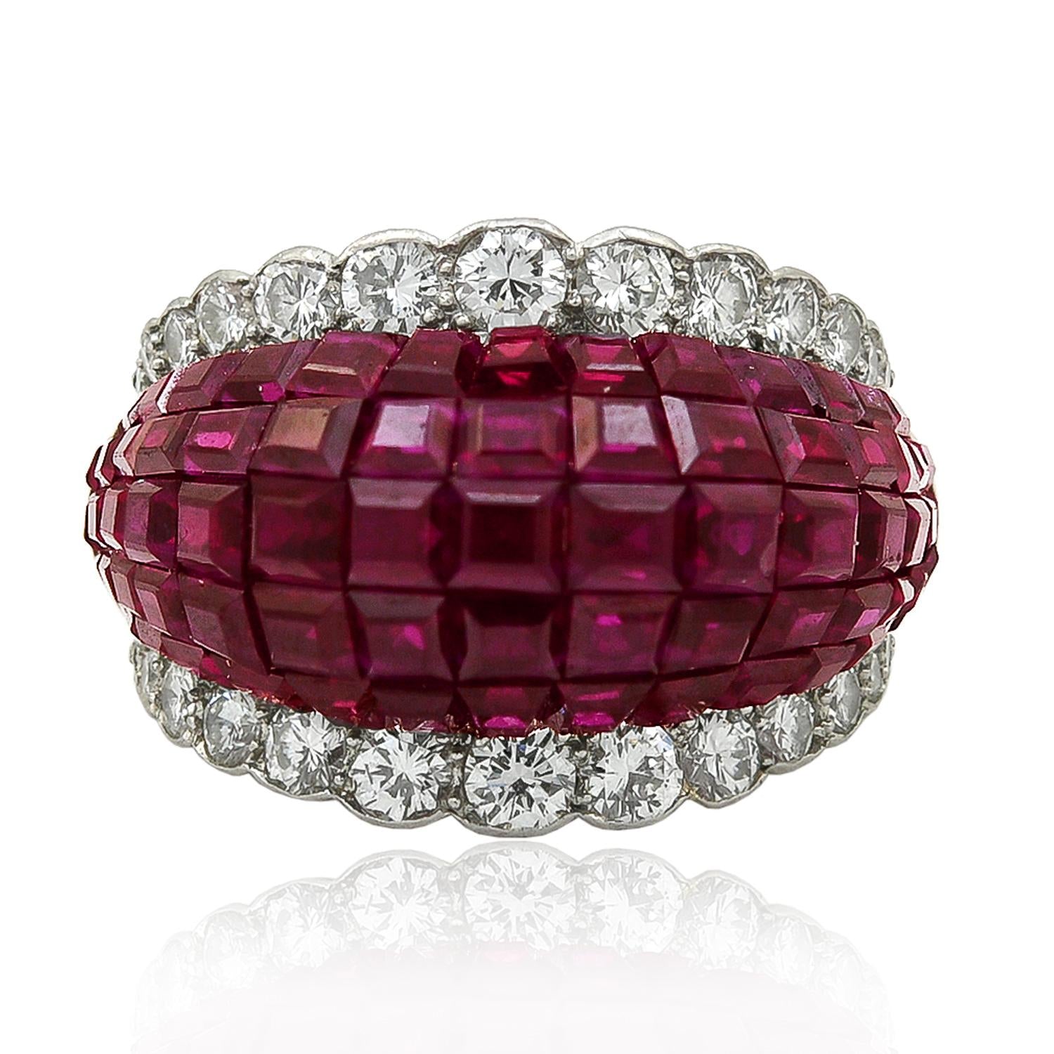 VAN CLEEF & ARPELS Platinum Diamond and Mystery-Set Ruby Ring