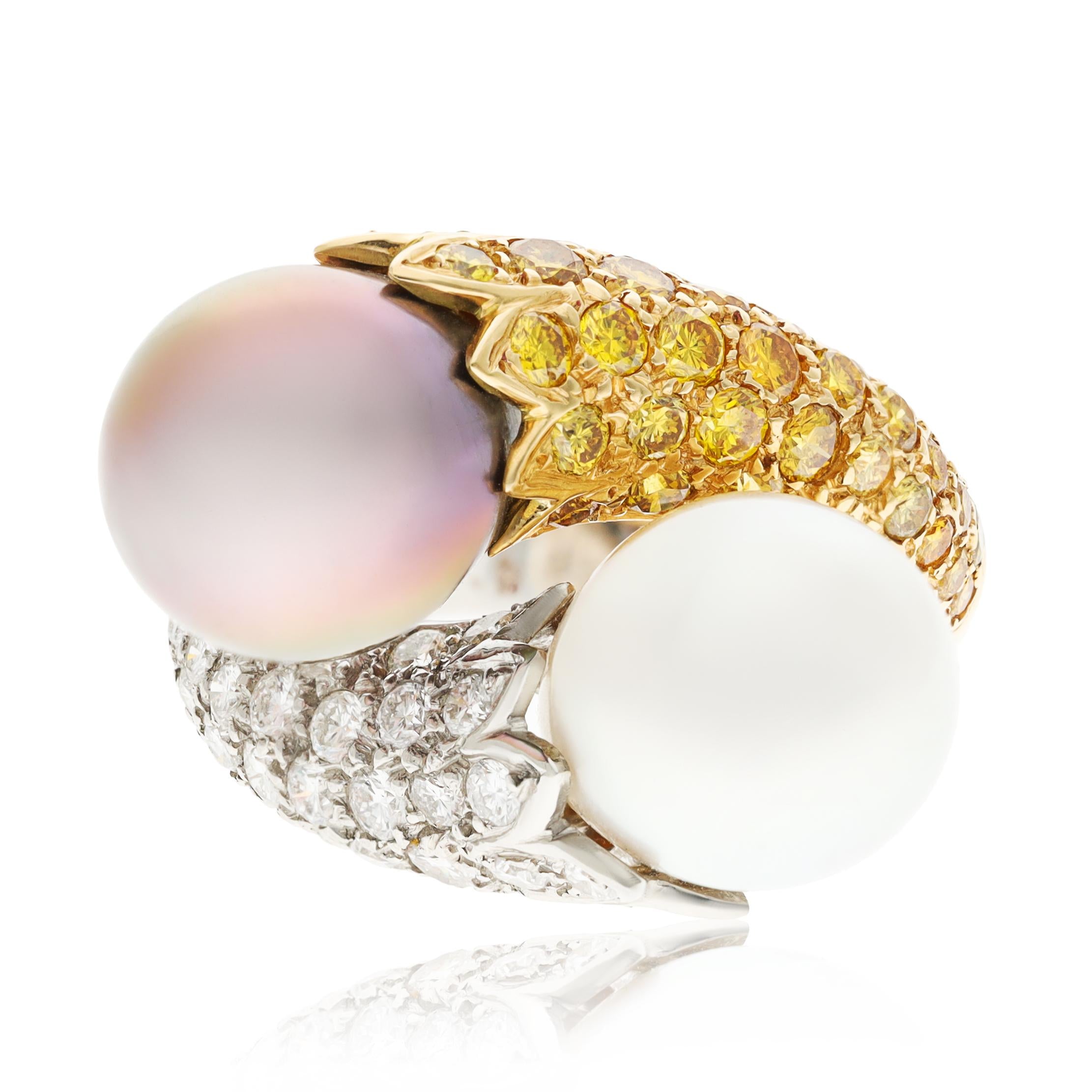 HARRY WINSTON Yellow and White Diamond, Black and White Pearl Ring