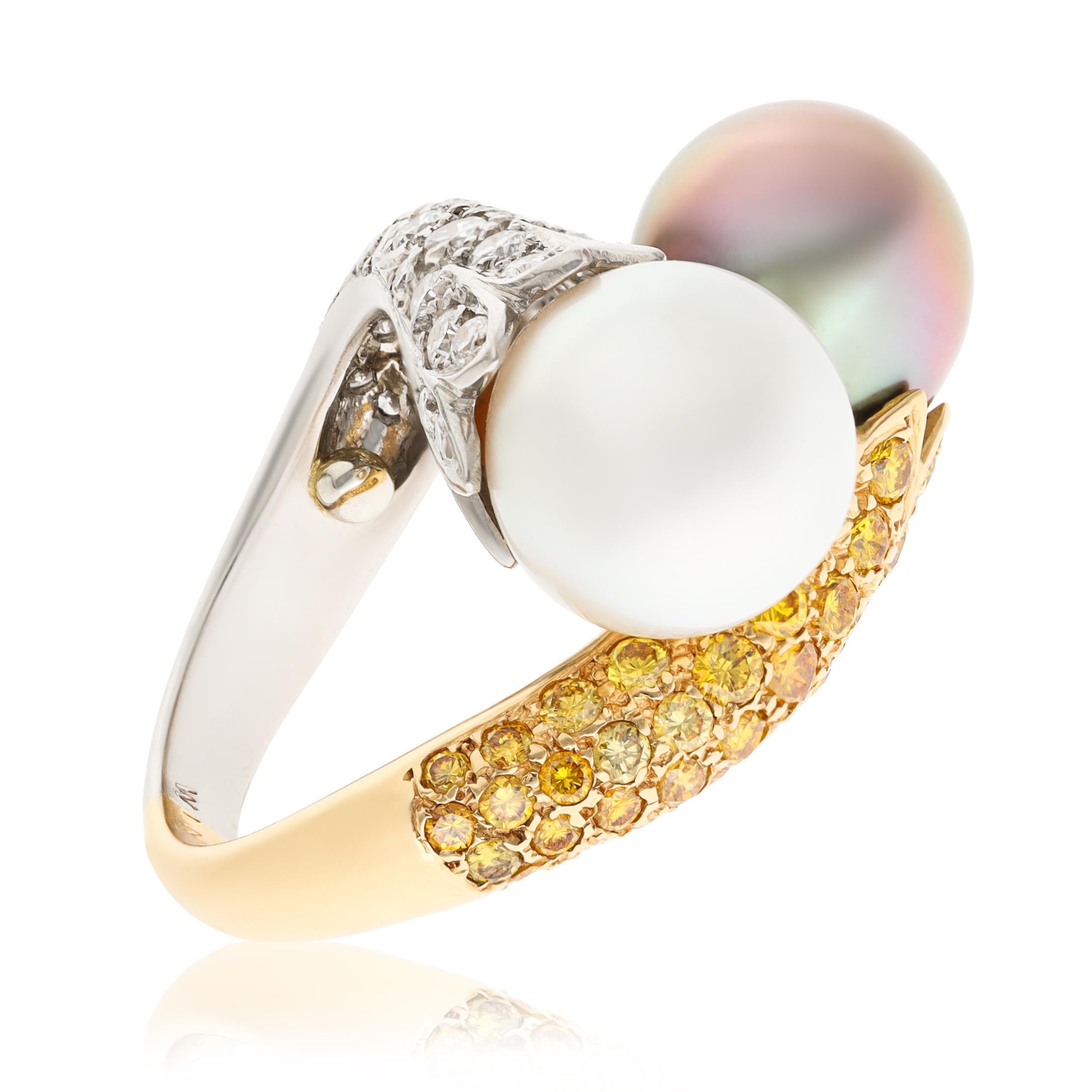HARRY WINSTON Yellow and White Diamond, Black and White Pearl Ring