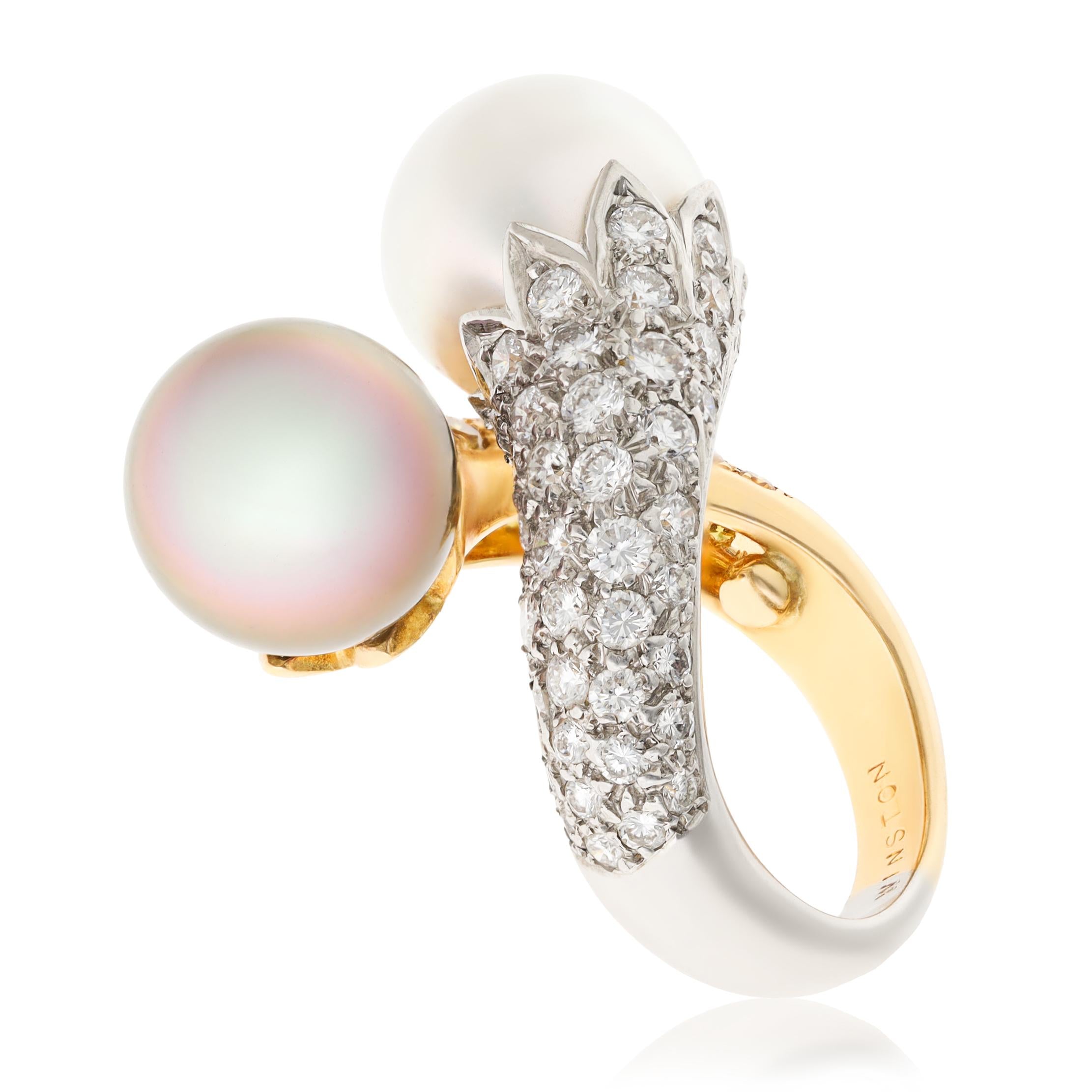 HARRY WINSTON Yellow and White Diamond, Black and White Pearl Ring