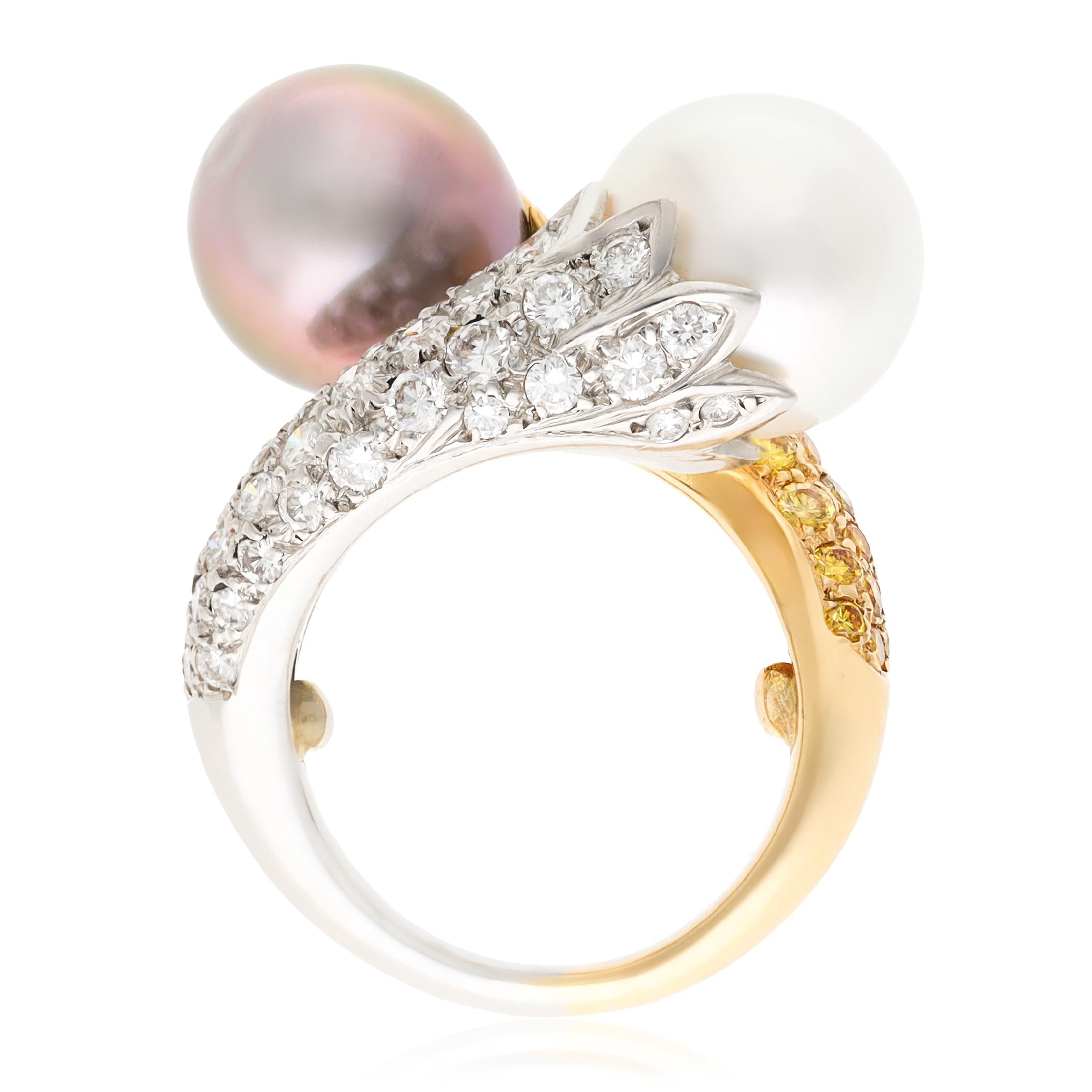 HARRY WINSTON Yellow and White Diamond, Black and White Pearl Ring