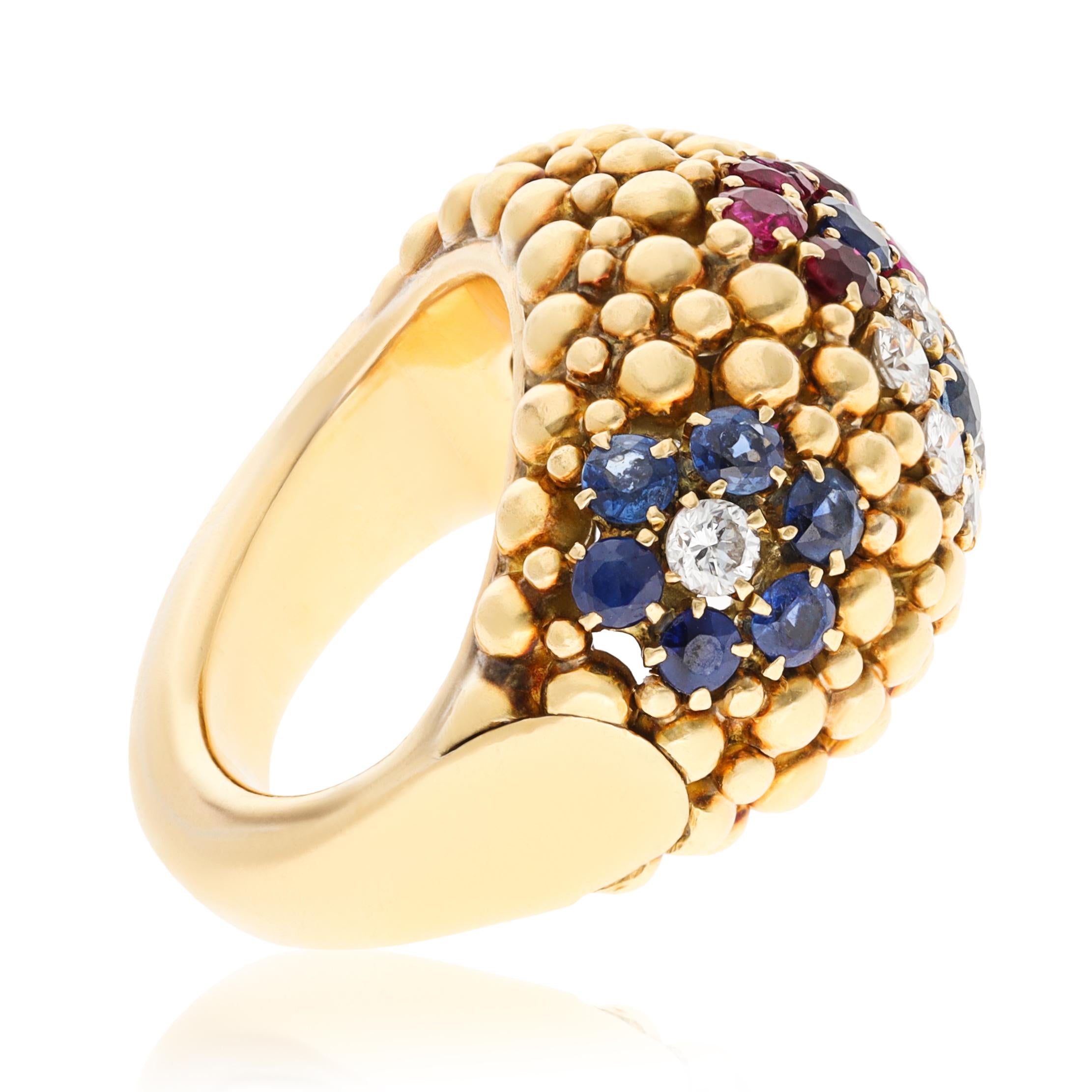 VAN CLEEF & ARPELS 18K Yellow Gold “Hawaii” Sapphire, Ruby and Diamond Ring