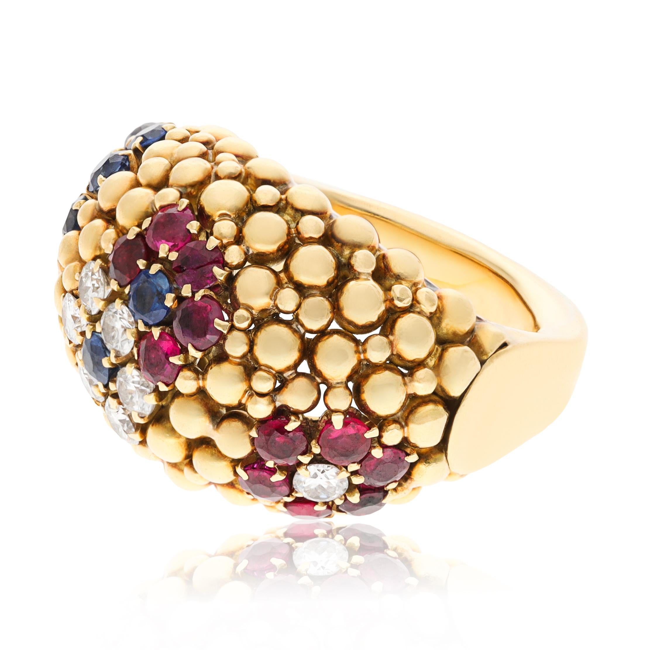 VAN CLEEF & ARPELS 18K Yellow Gold “Hawaii” Sapphire, Ruby and Diamond Ring