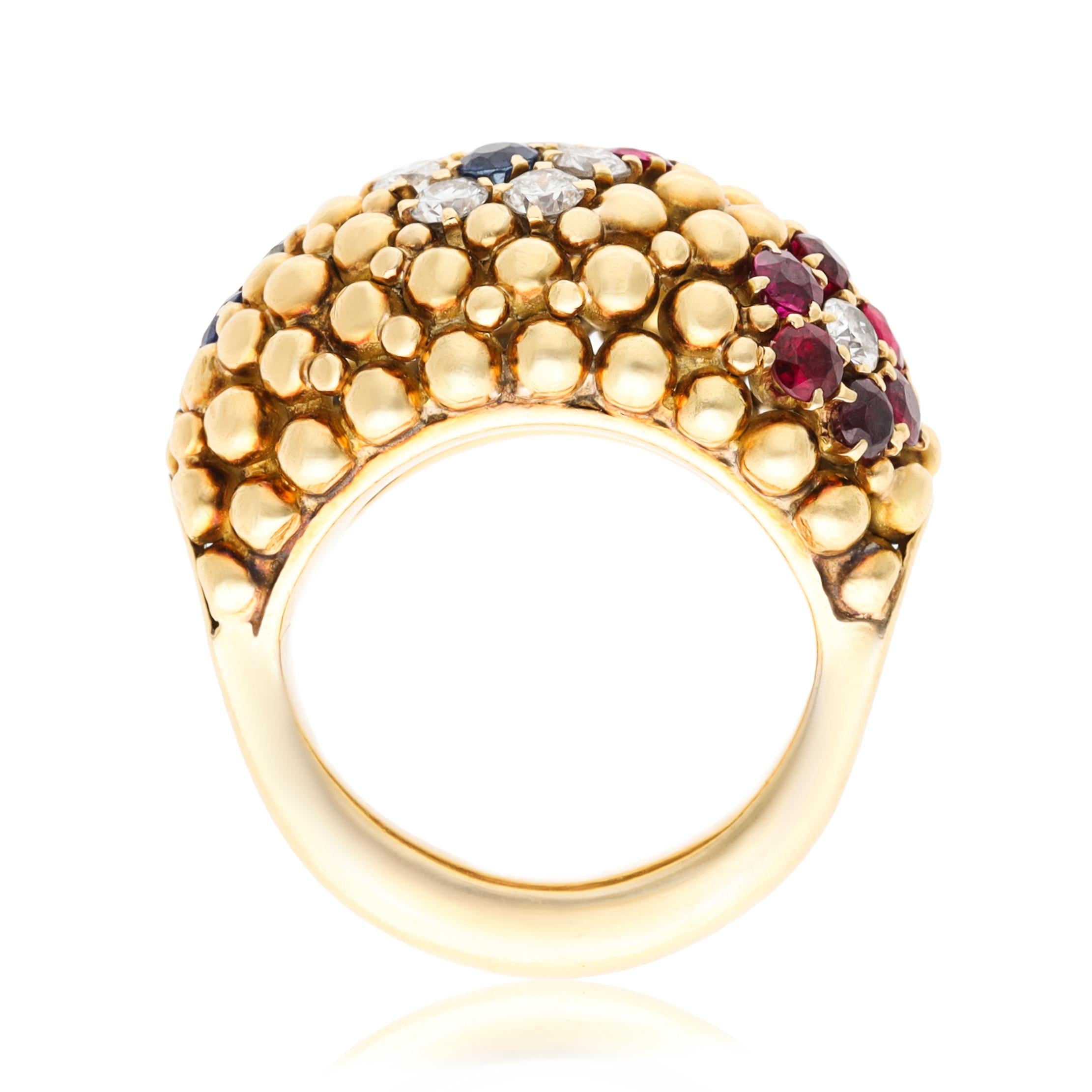 VAN CLEEF & ARPELS 18K Yellow Gold “Hawaii” Sapphire, Ruby and Diamond Ring