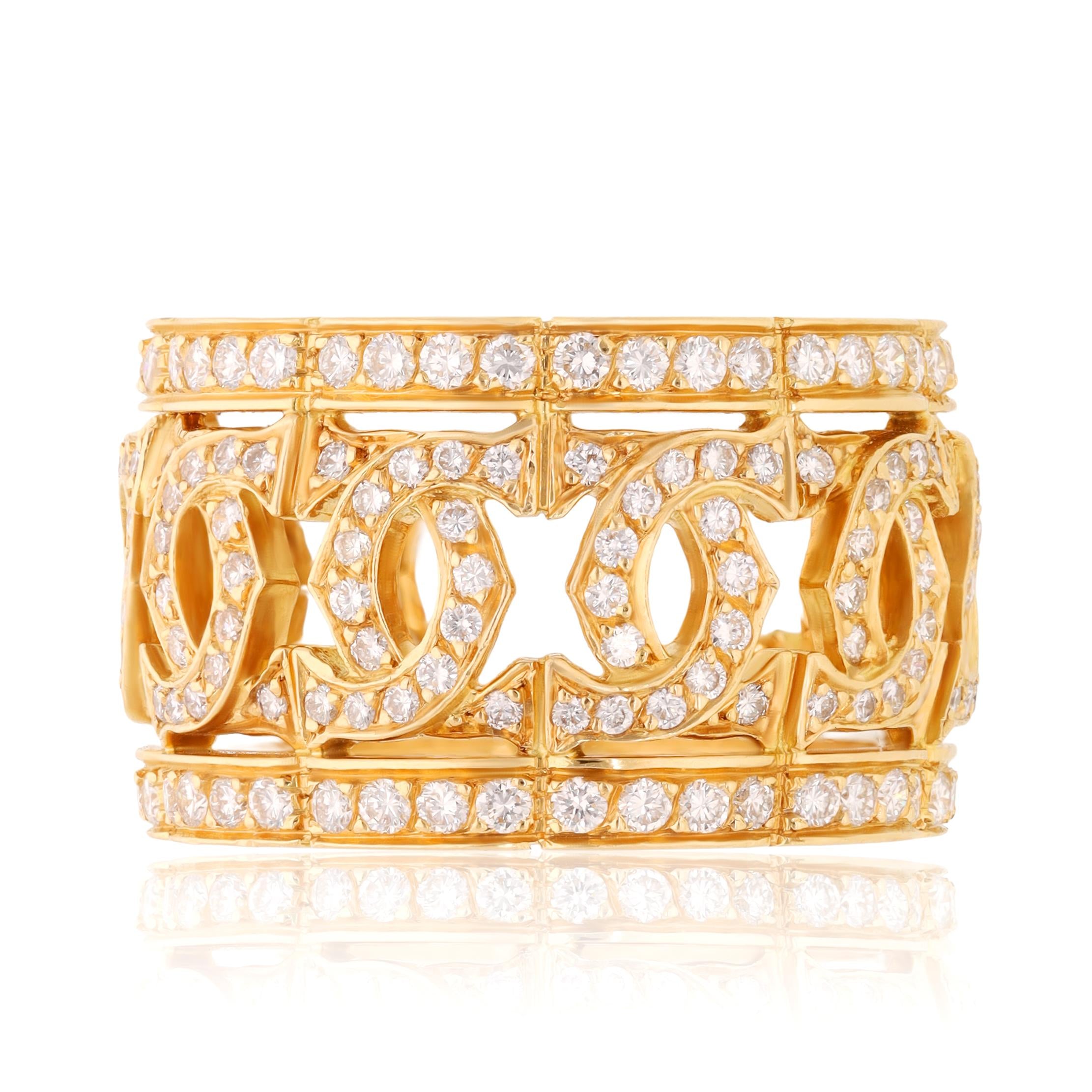 CARTIER 18K Yellow Gold Diamond Entrelacés C Band
