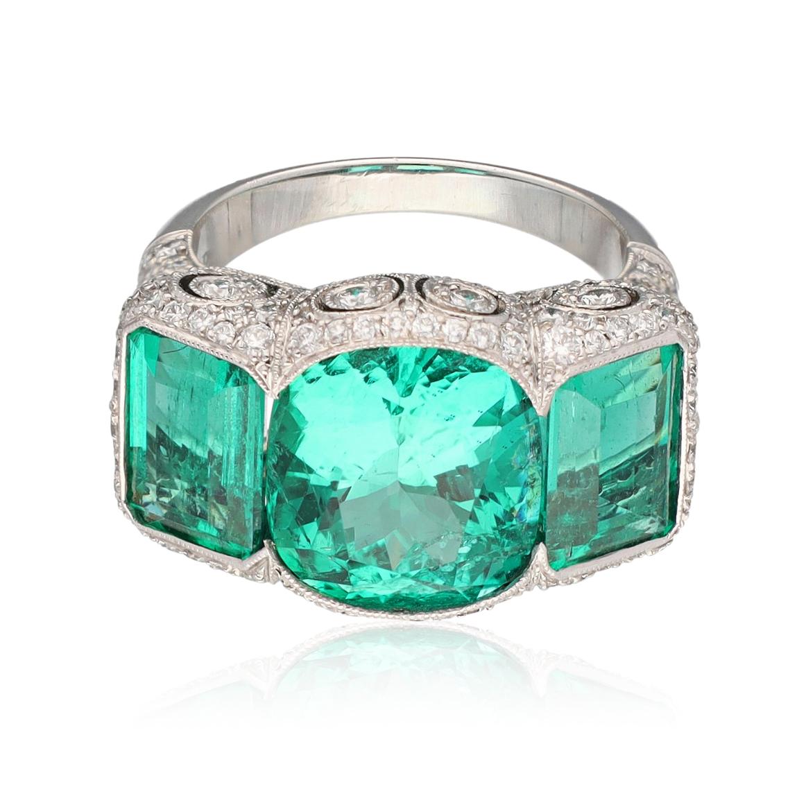 PLATINUM COLOMBIAN EMERALD AND DIAMOND RING