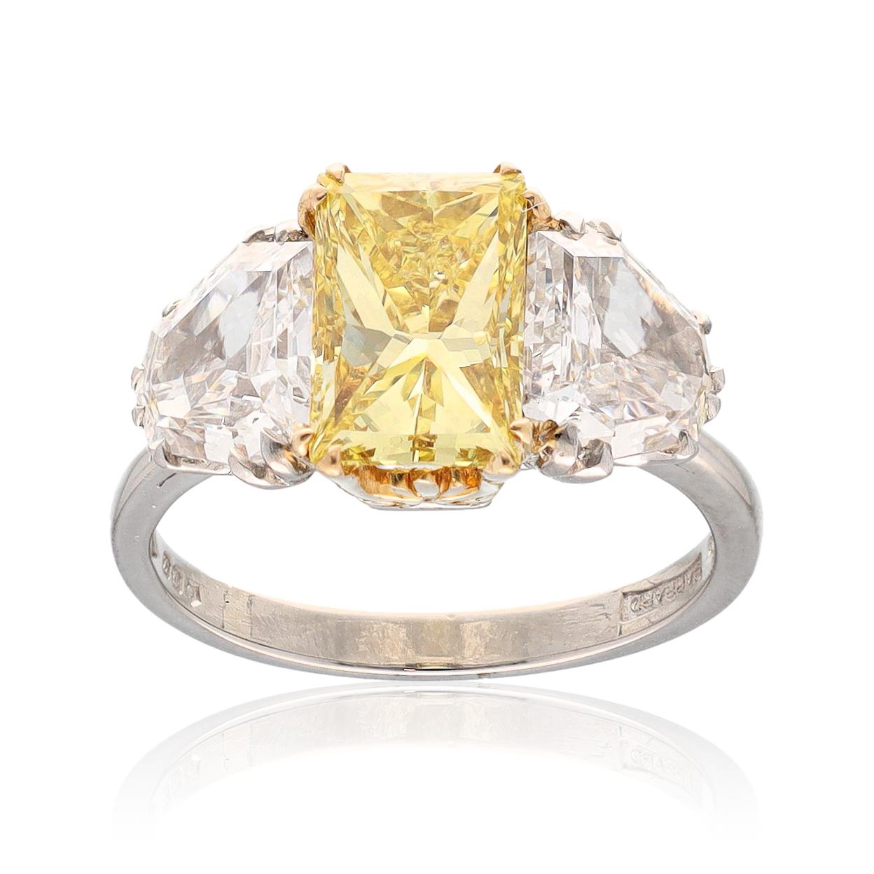 Platinum And 18K Yellow Gold Fancy Vivid Yellow Diamond Ring