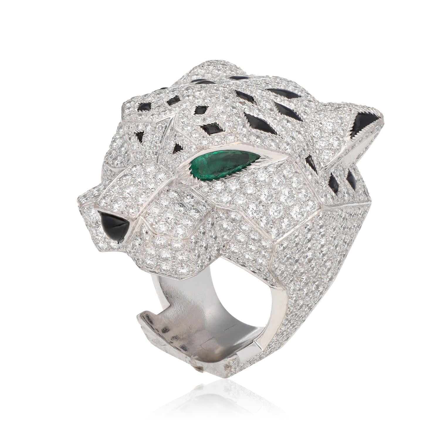 CARTIER 18K White Gold and Diamond Panthère Head Ring