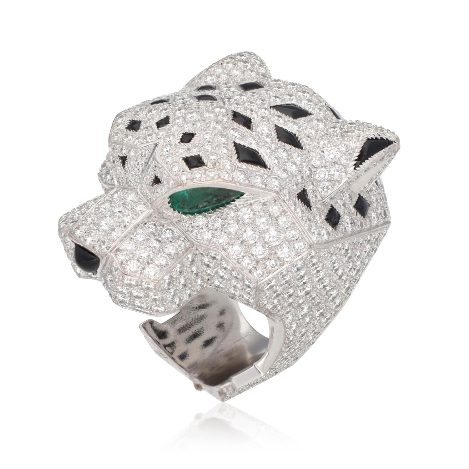 CARTIER 18K White Gold and Diamond Panthère Head Ring