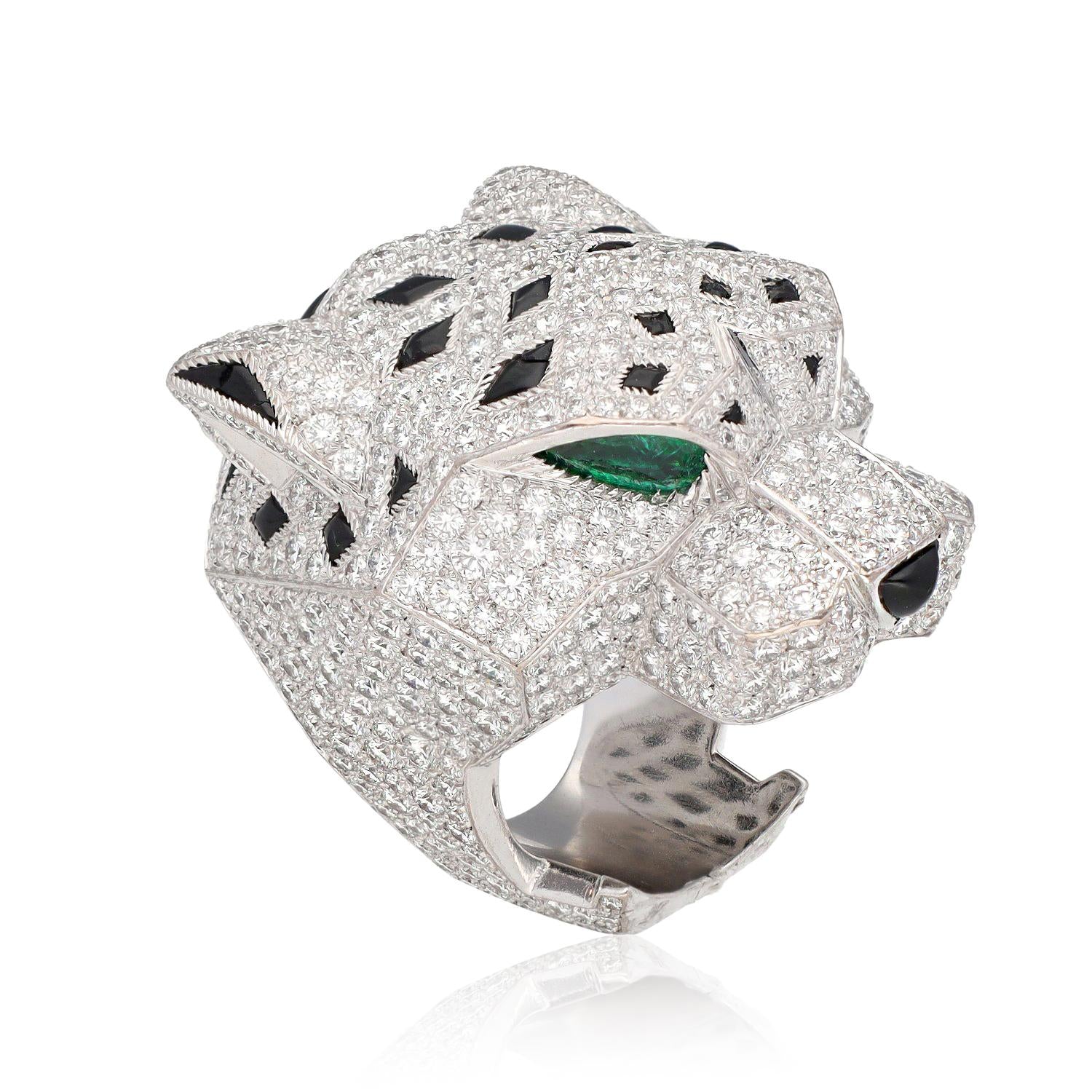 CARTIER 18K White Gold and Diamond Panthère Head Ring