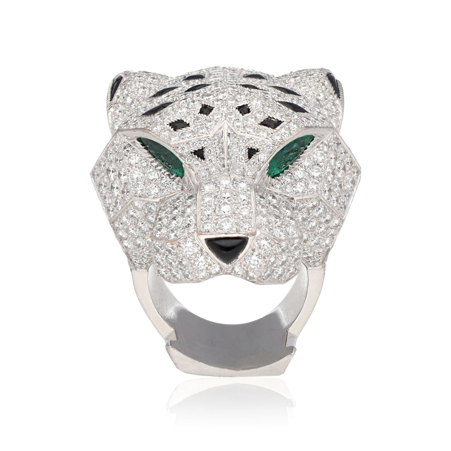 CARTIER 18K White Gold and Diamond Panthère Head Ring
