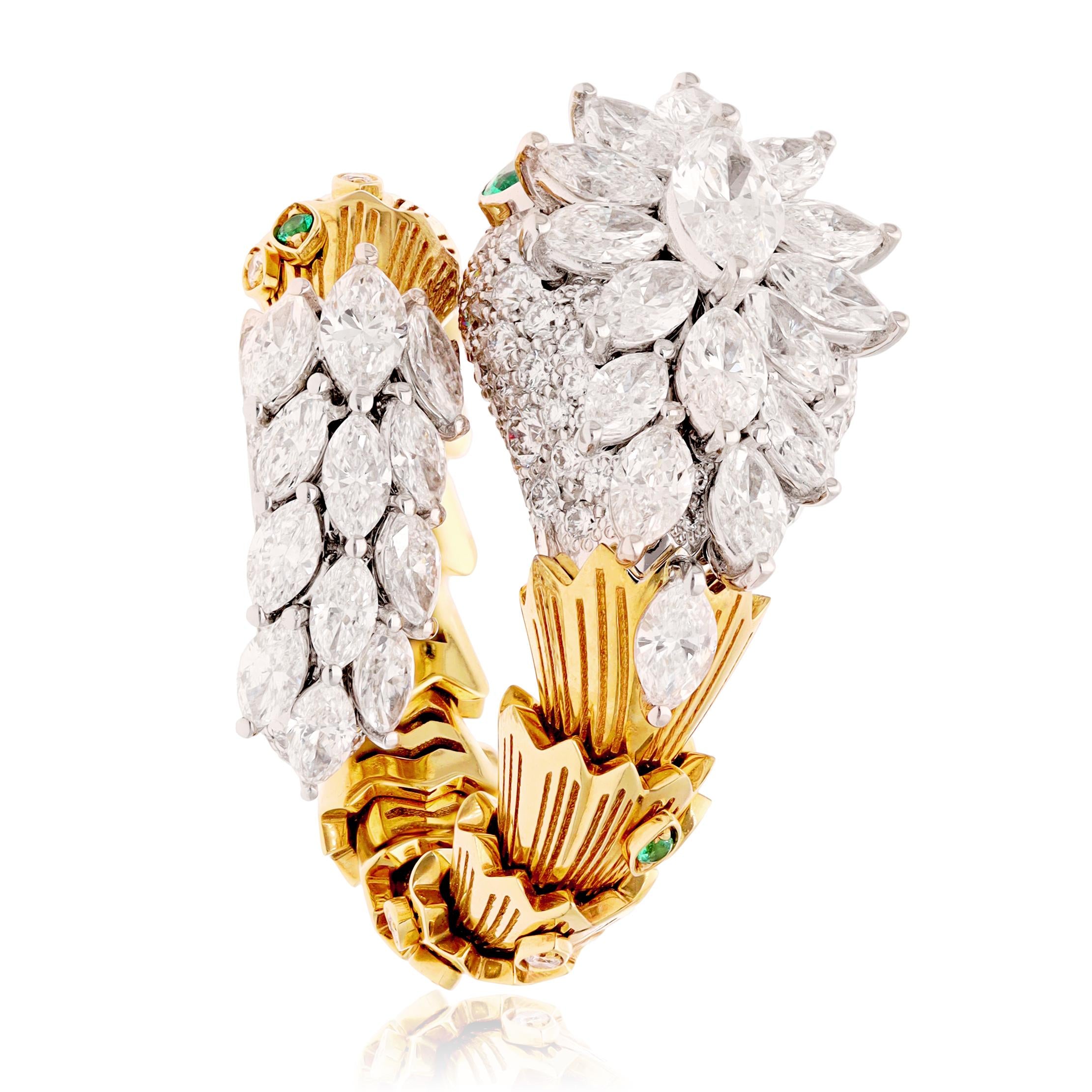 BULGARI 18K Two Tone Diamond and Emerald Serpenti Ring
