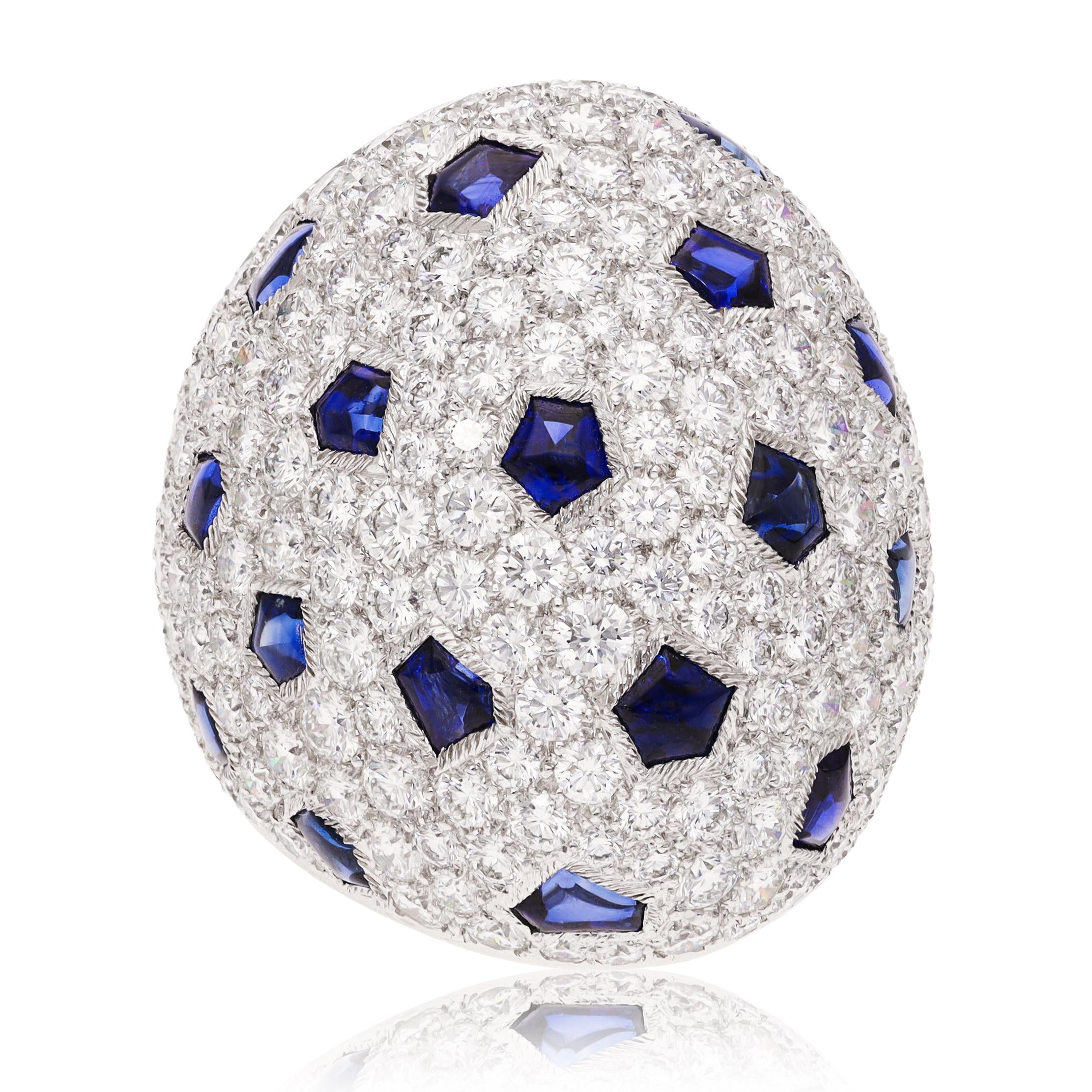 Cartier 18K White Gold Diamond and Sapphire "Lobi" Ring