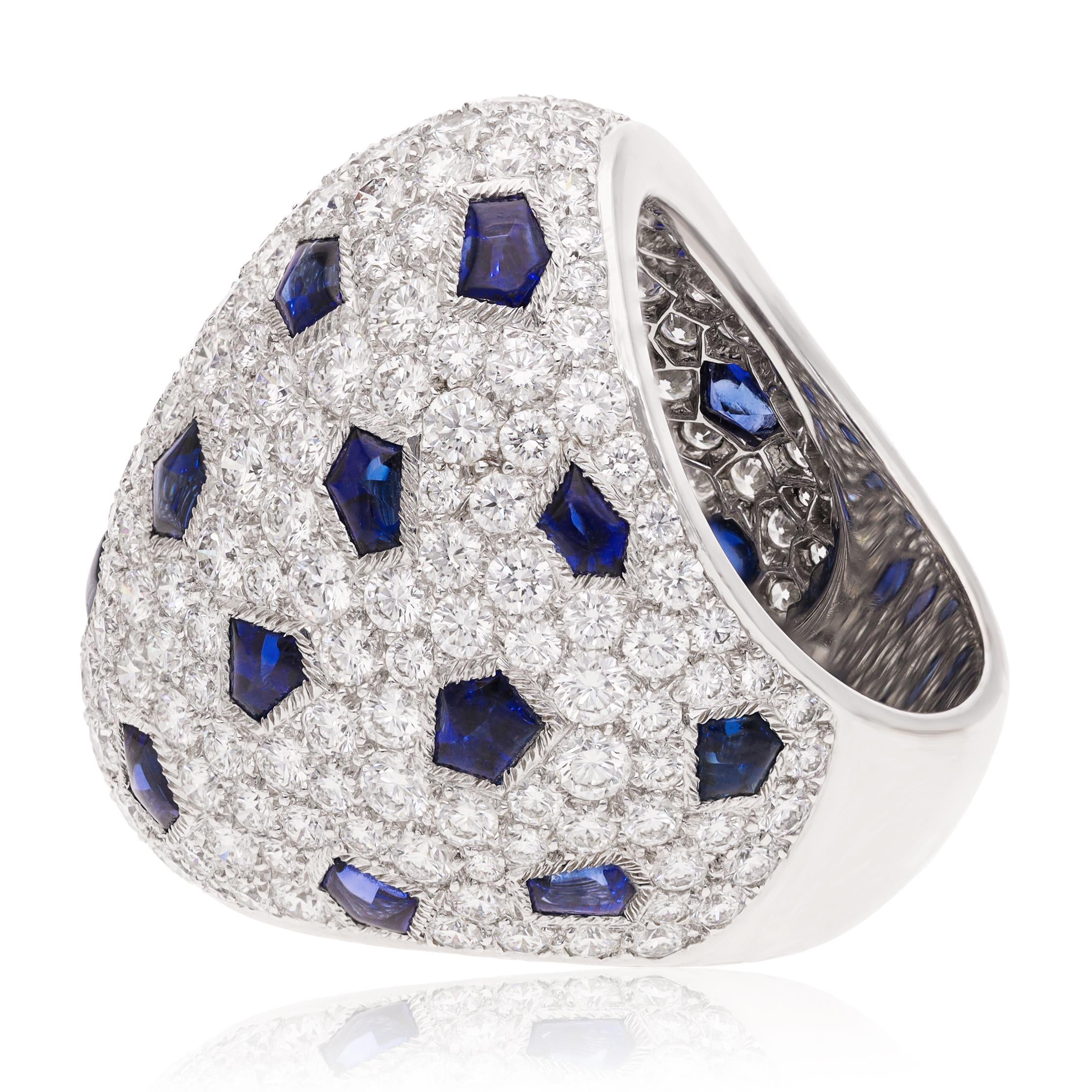 Cartier 18K White Gold Diamond and Sapphire "Lobi" Ring