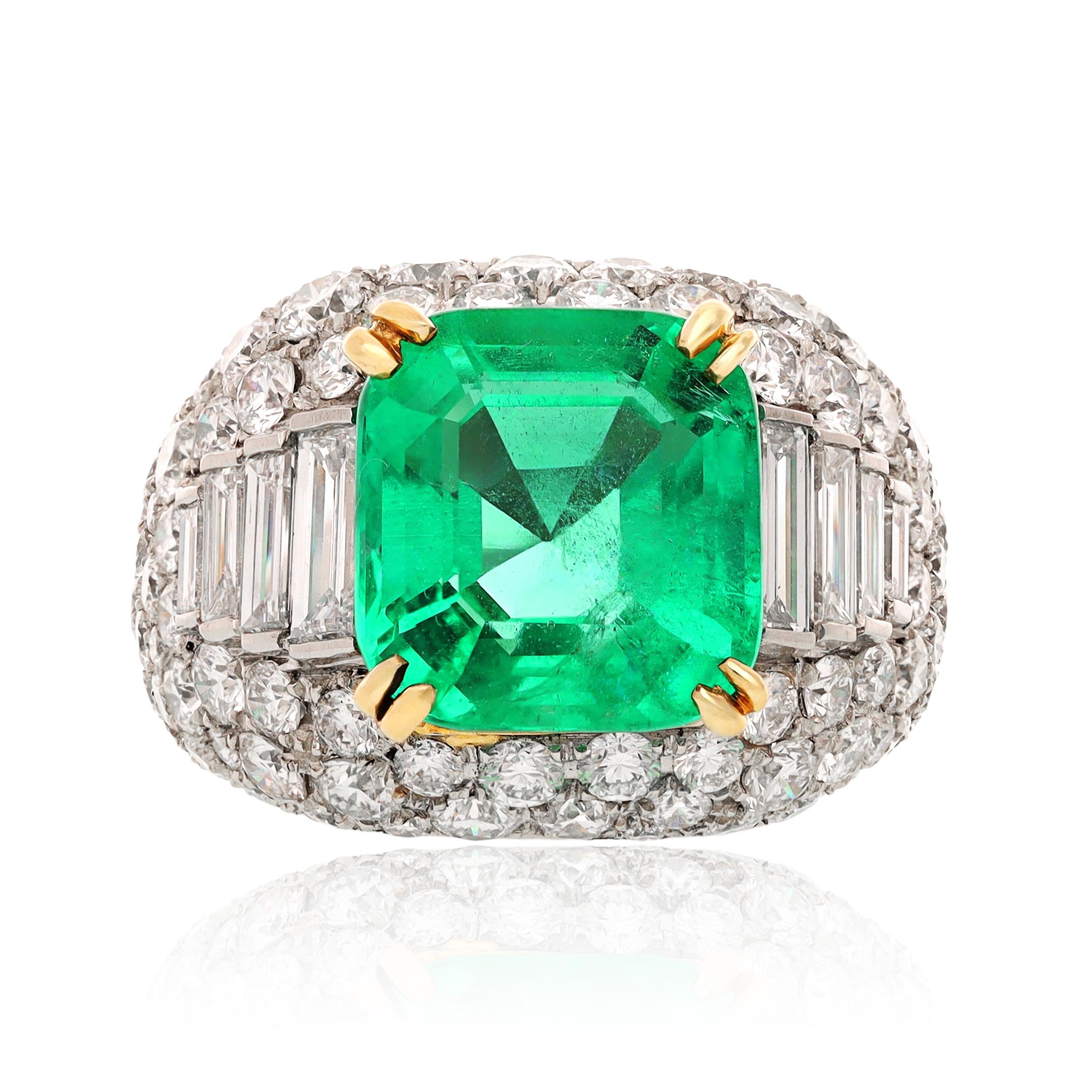 BULGARI Platinum & 18K Yellow Gold, Colombian Emerald and Diamond Trombino Ring