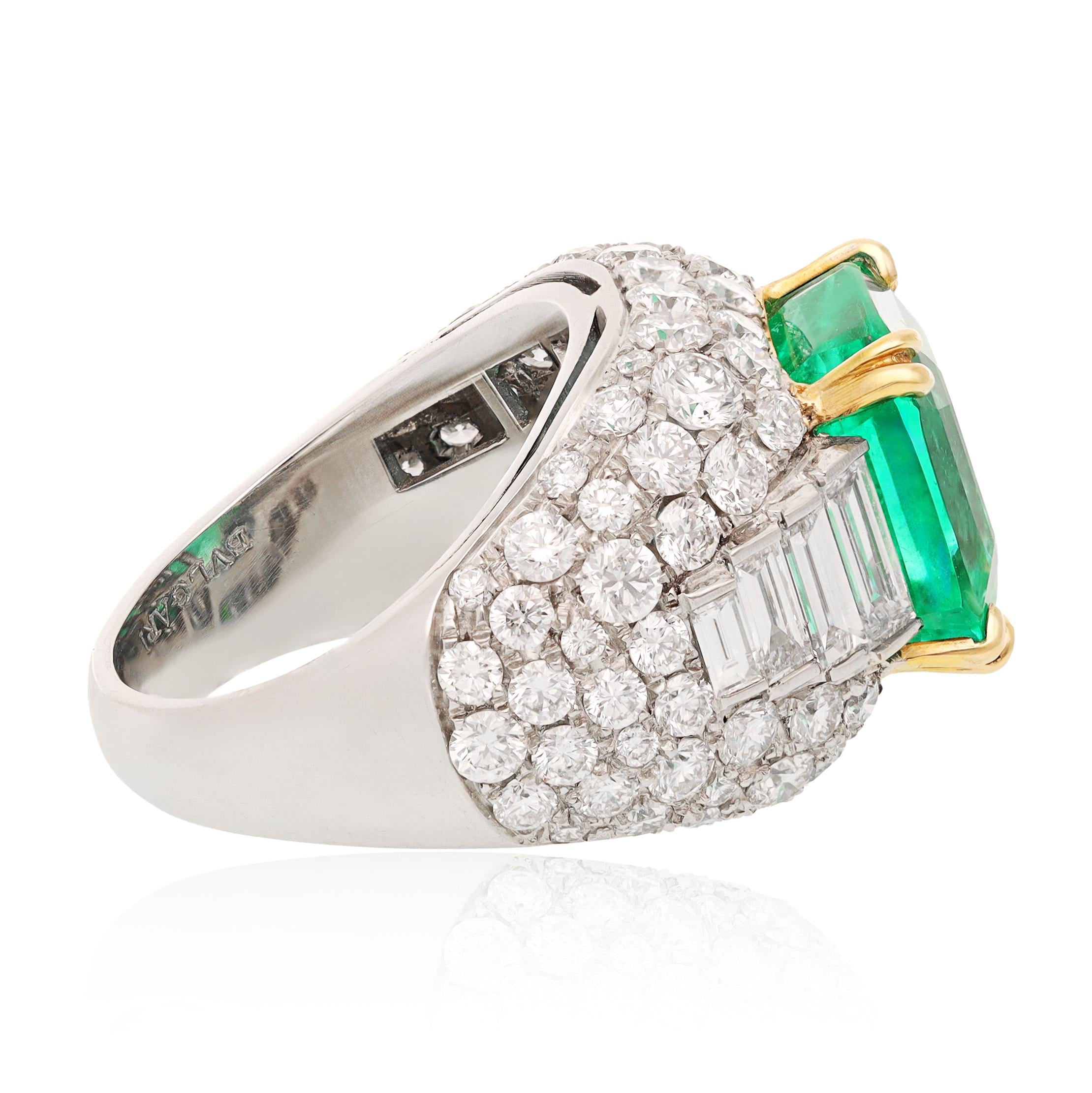 BULGARI Platinum & 18K Yellow Gold, Colombian Emerald and Diamond Trombino Ring
